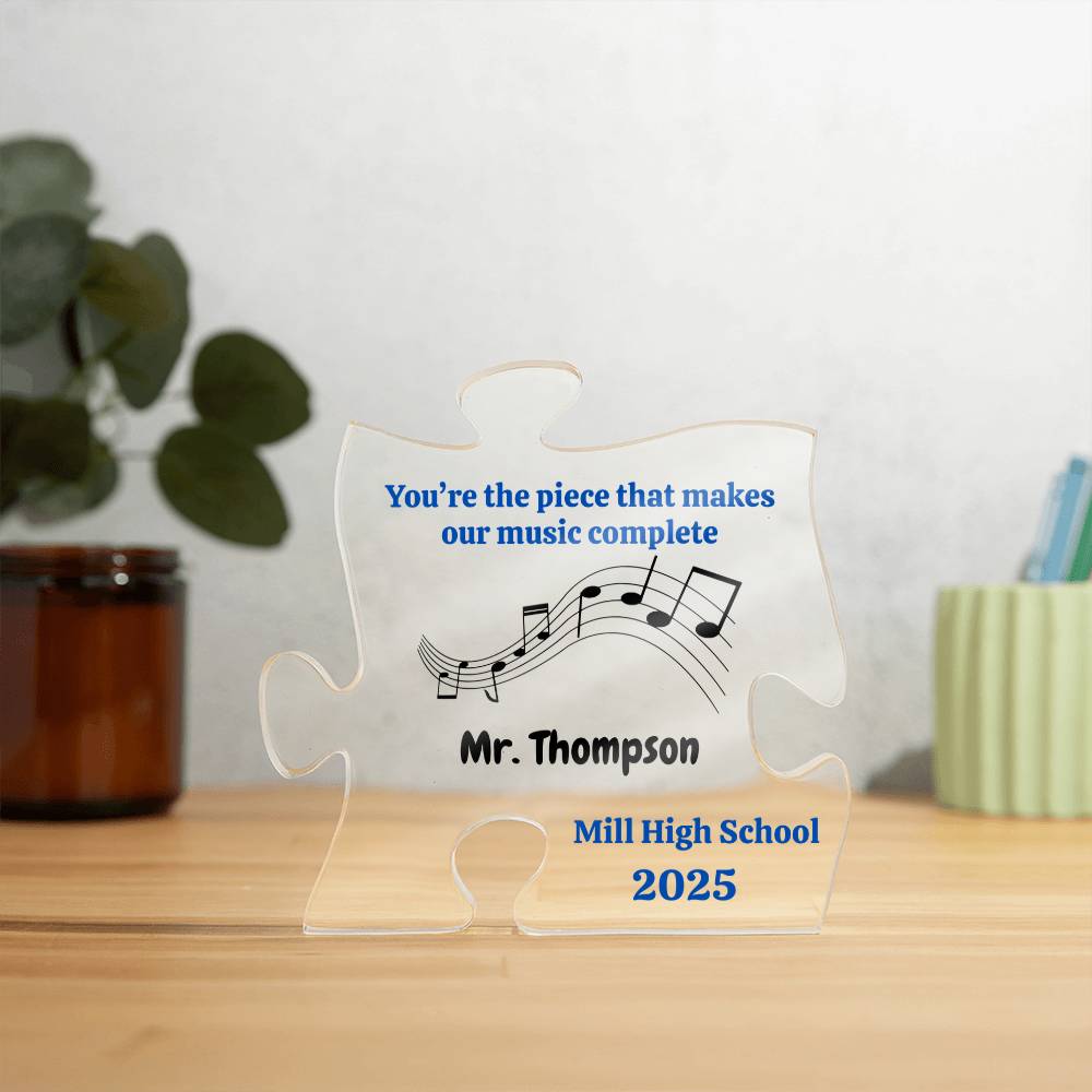 Personalized Music Teacher Thank You Gift with Name and Year, Custom Acrylic Teacher Retirement Gift , Music Teacher Puzzle Piece Plaque