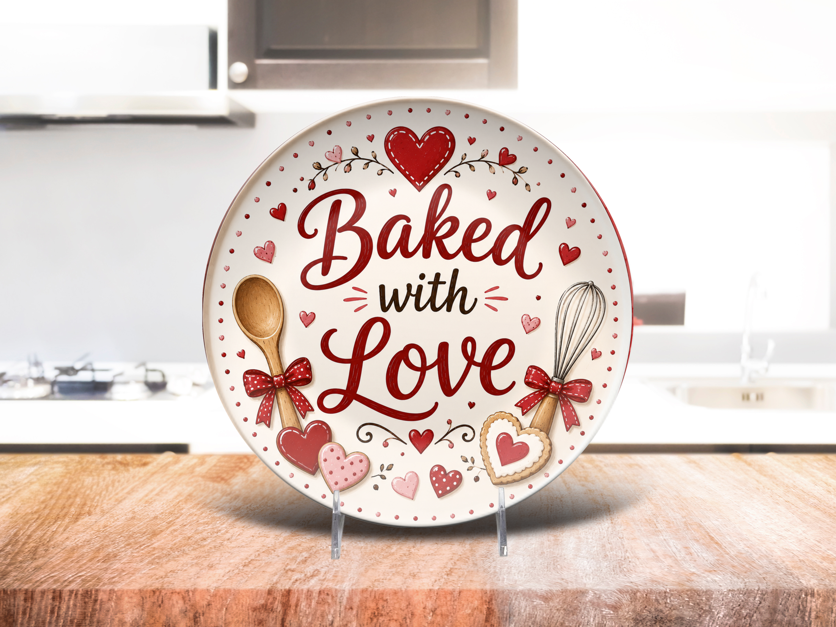 Baked with Love Plate, Valentine Kitchen Decor, Heart Baking Gift, Decorative Baker Plate, Romantic Dessert Serving Plate