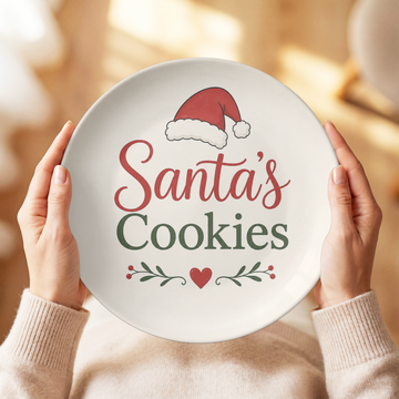 Santa's Cookies Christmas Plate, Holiday Cookie Serving Dish, Festive Santa Hat Dessert Plate, Christmas Kitchen Decor, Cookie Exchange