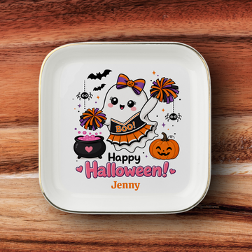 Halloween Gift for Cheerleaders, Personalized Halloween Jewelry Dish, Cute Ghost Trinket Tray, Ring Holder