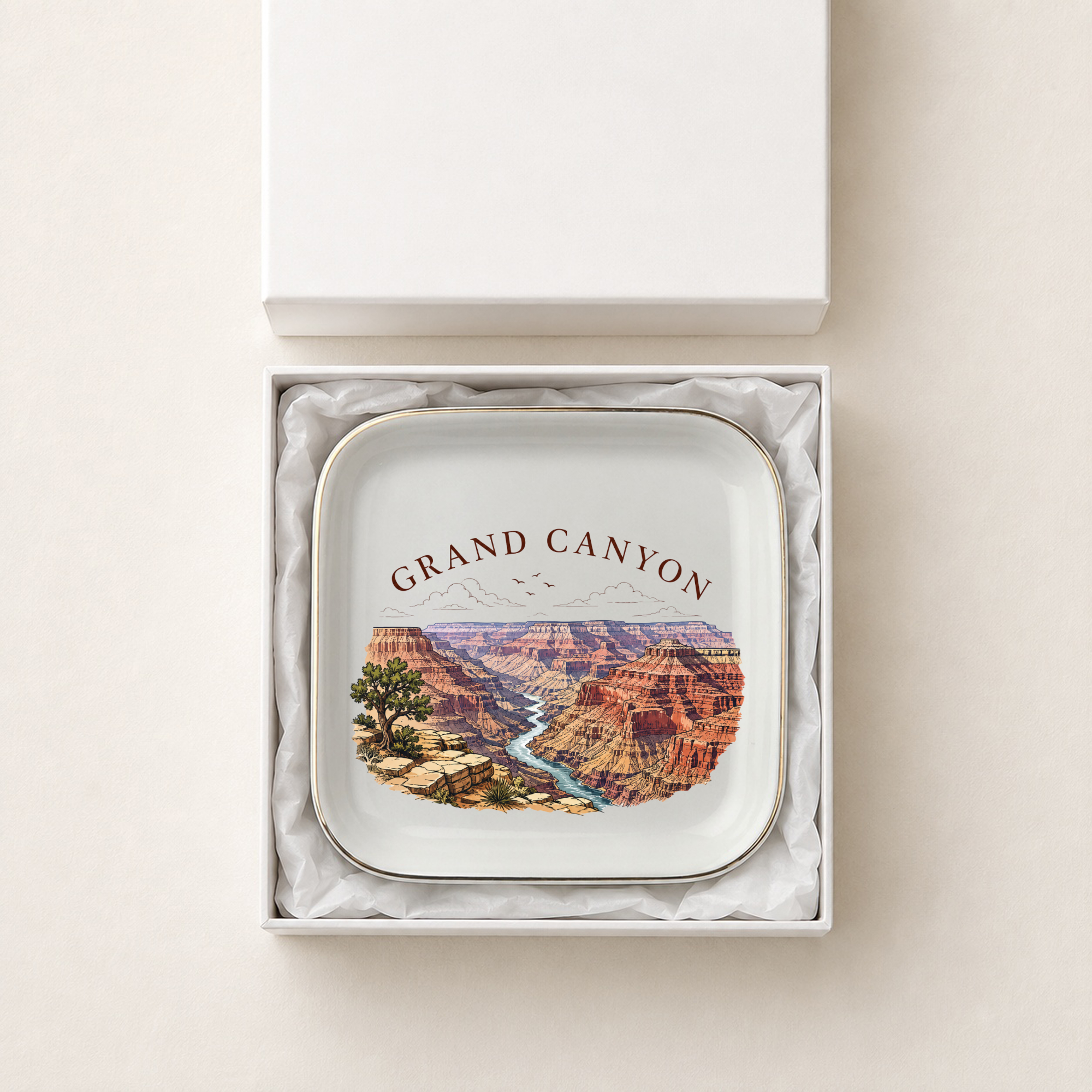 Grand Canyon Jewelry Dish,  National Park Keepsake Ring Holder, Travel Souvenir Gift, Gold Trimmed Ceramic Trinket Tray