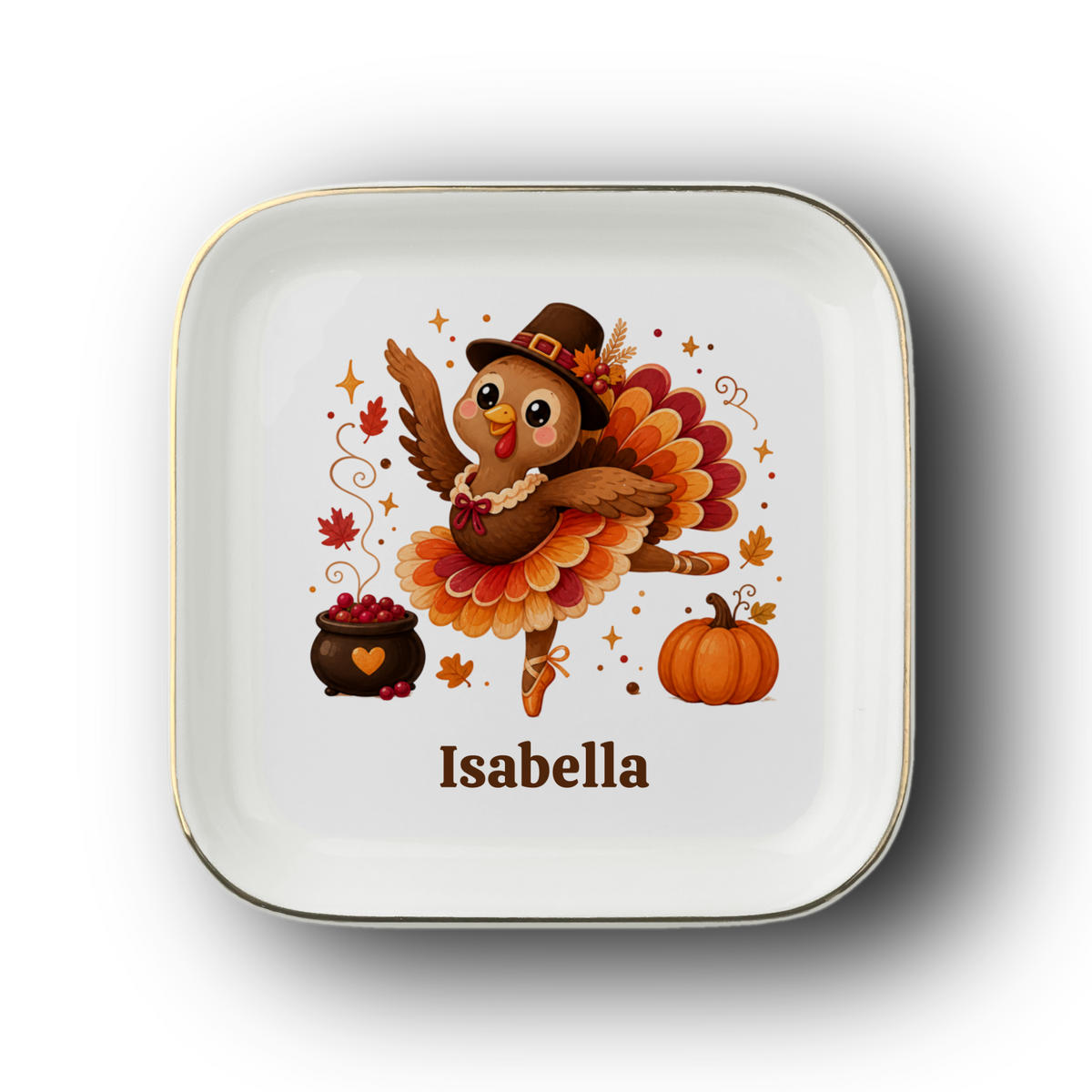Personalized Thanksgiving Turkey Jewelry Dish, Fall Turkey Ring Holder, Ballet Dancer Gift, Dance Teacher Present