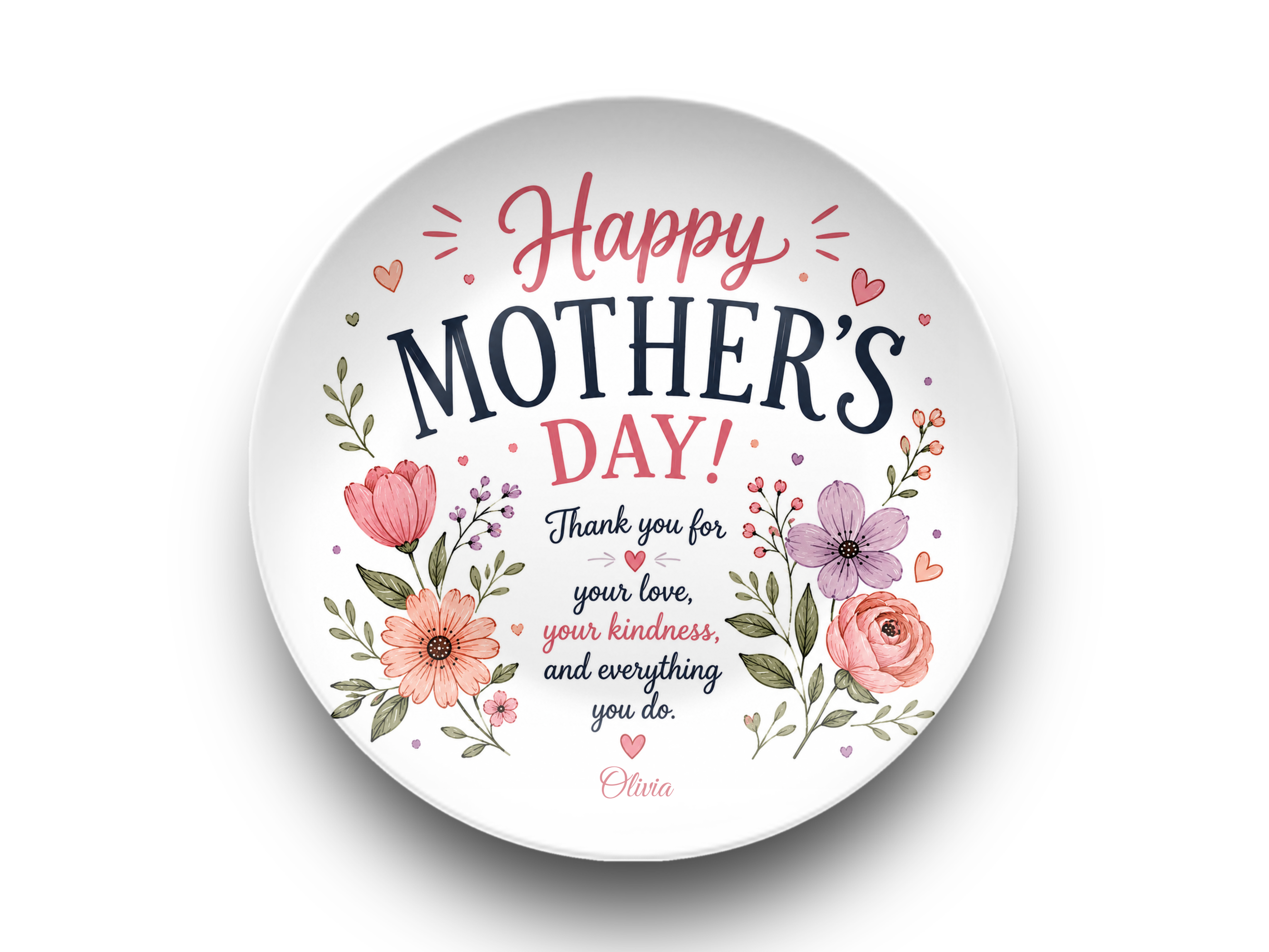 Personalized Mother's Day Plate, Floral Mom Gift, Thank You for Your Love and Kindness, Mother's Day Dinnerware