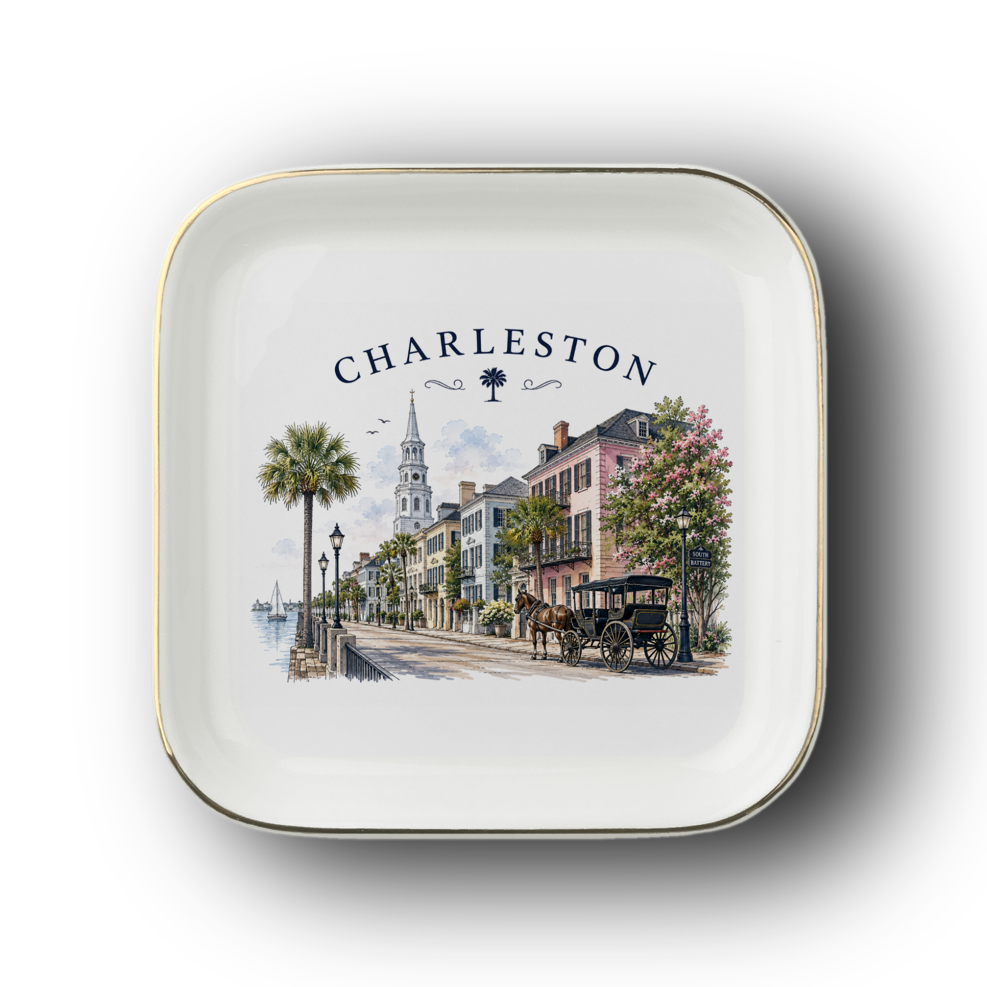 Charleston Souvenir Trinket Dish, Jewely Dish, Charleston SC Keepsake Tray, Southern Travel Gift