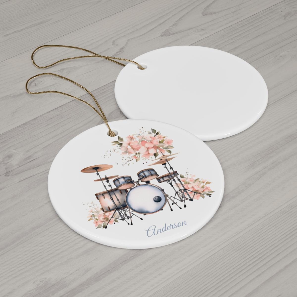 Personalized Drum Set Ornament – Custom Name Ceramic Christmas Tree Decoration, Gift for Drummer, Band Student, or Music Teacher