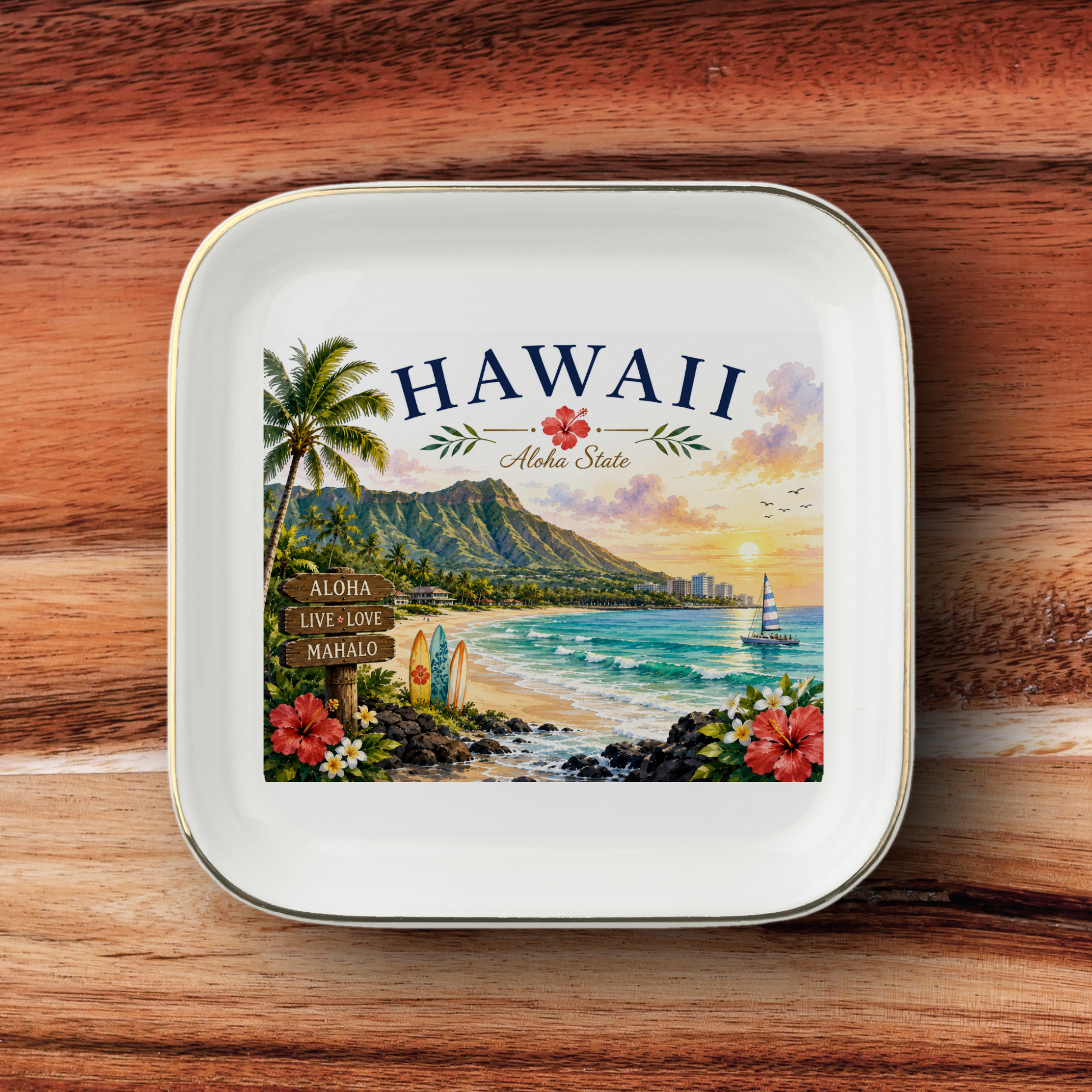 Hawaii Souvenir Jewelry Dish, Aloha State Island Keepsake Tray, Tropical Coastal Gift, Trinket Dish for Rings