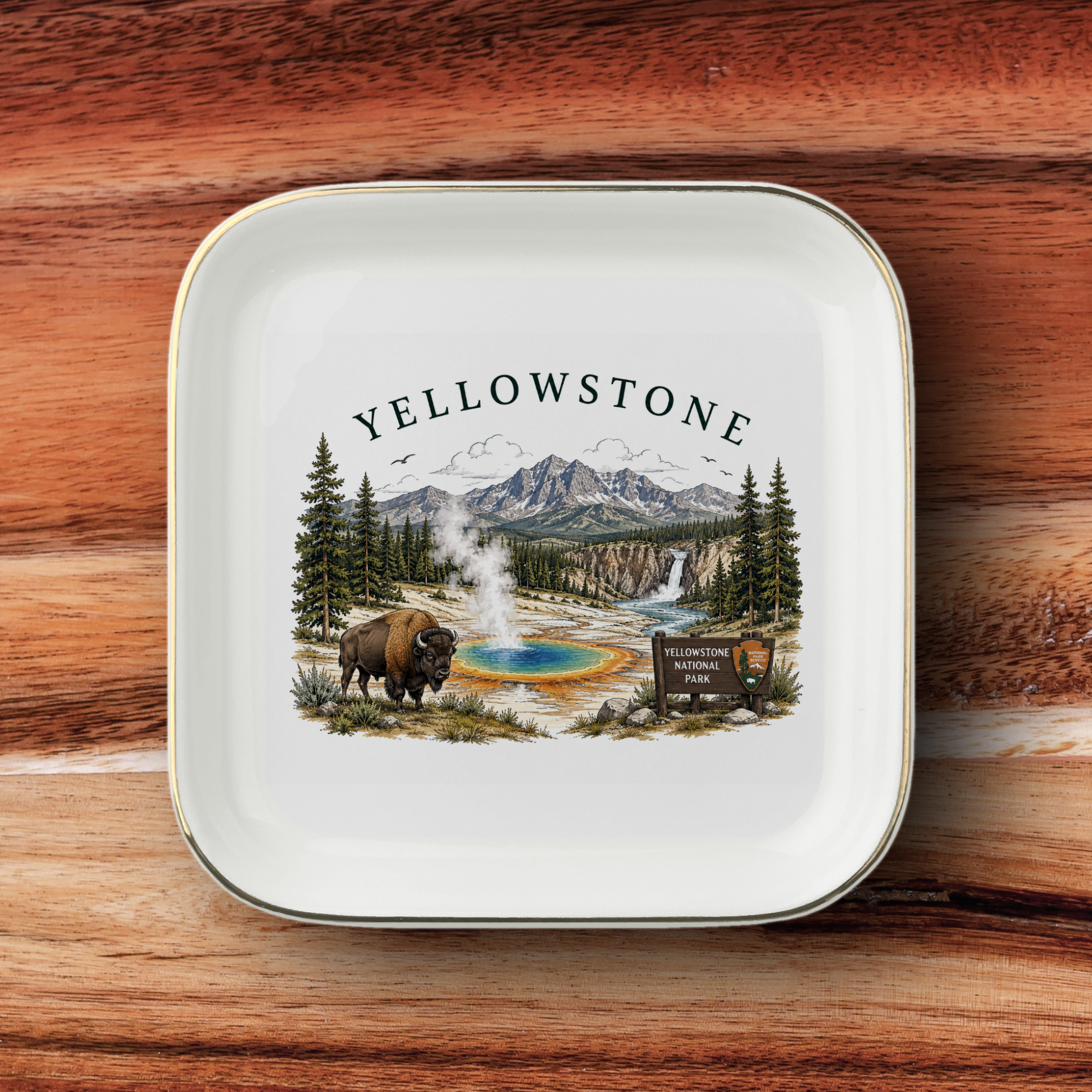 Yellowstone National Park Jewelry Dish, Ceramic Trinket Tray, National Park Souvenior Keepsake