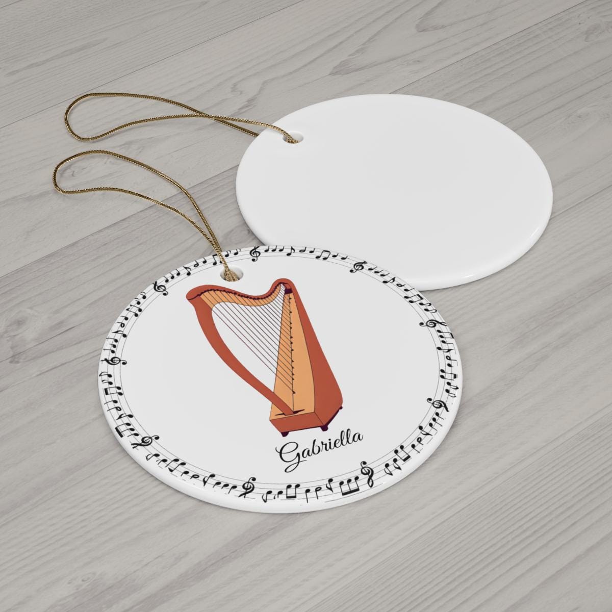 Custom Harp Ornament with Name – Personalized Ceramic Christmas Decoration, Gift for Harp Player, Orchestra Student, or Music Teacher