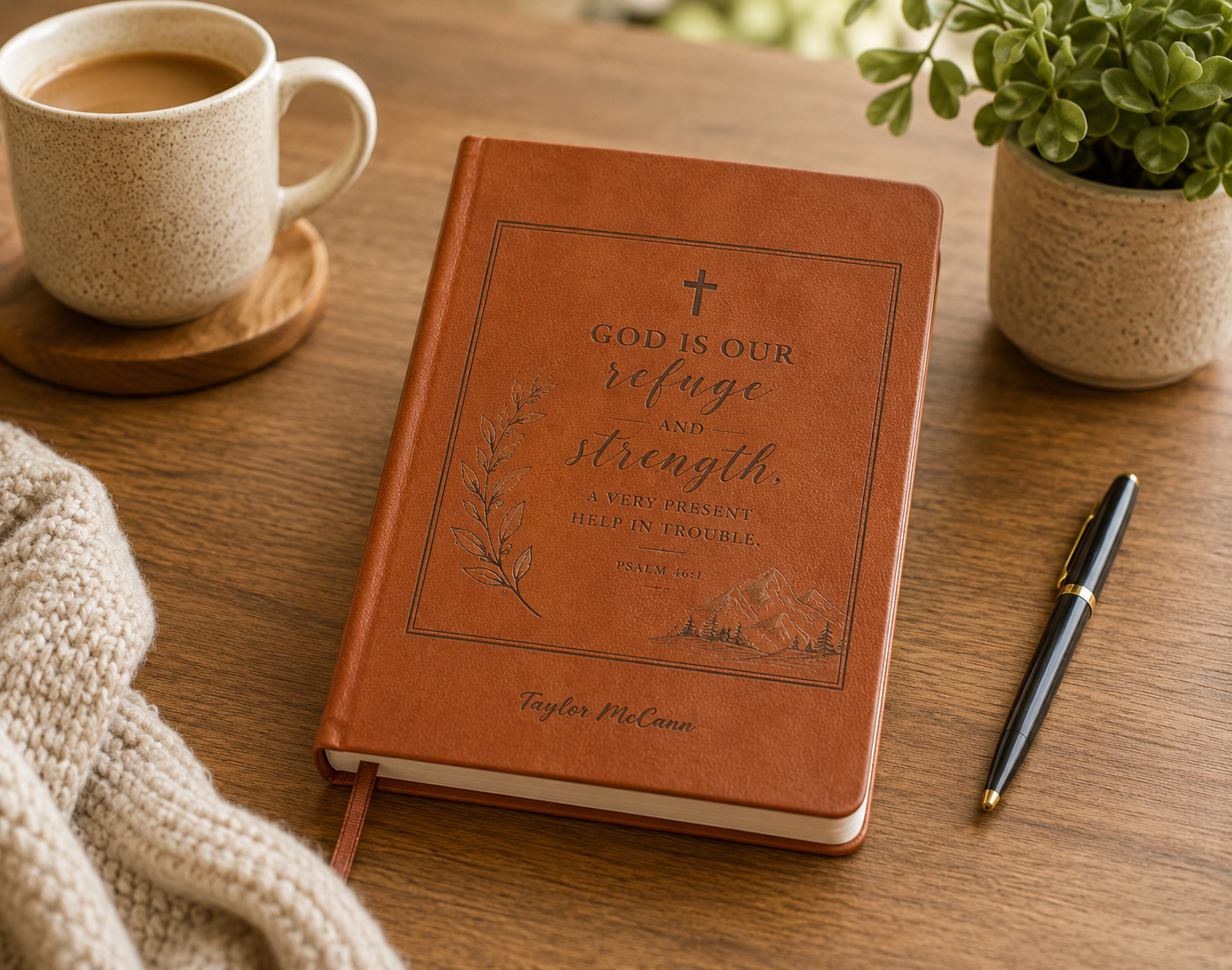 Psalm 46 Journal Gift, Personalized Christian Faith Notebook, God Is Our Refuge Scripture Journal, Gift Wrapped with Personalized Note for Encouragement