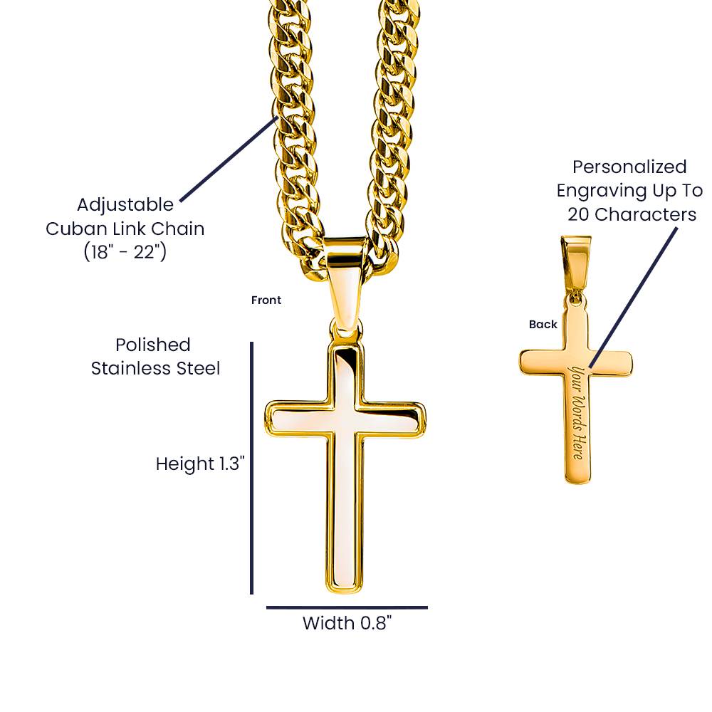 Personalized Cross Necklace, Cuban Link Chain Gift, To My Son Charm, Faith Jewelry, Engraved Pendant, Inspirational Gift Memory