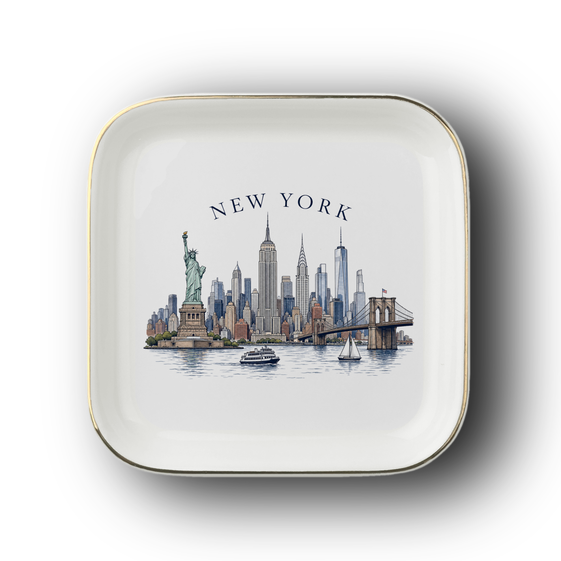 New York Souvenir Jewelry Dish, NYC Skyline Trinket Tray, Statue of Liberty Ring Holder, New York City Gift Decor Tray, Travel Souvenir