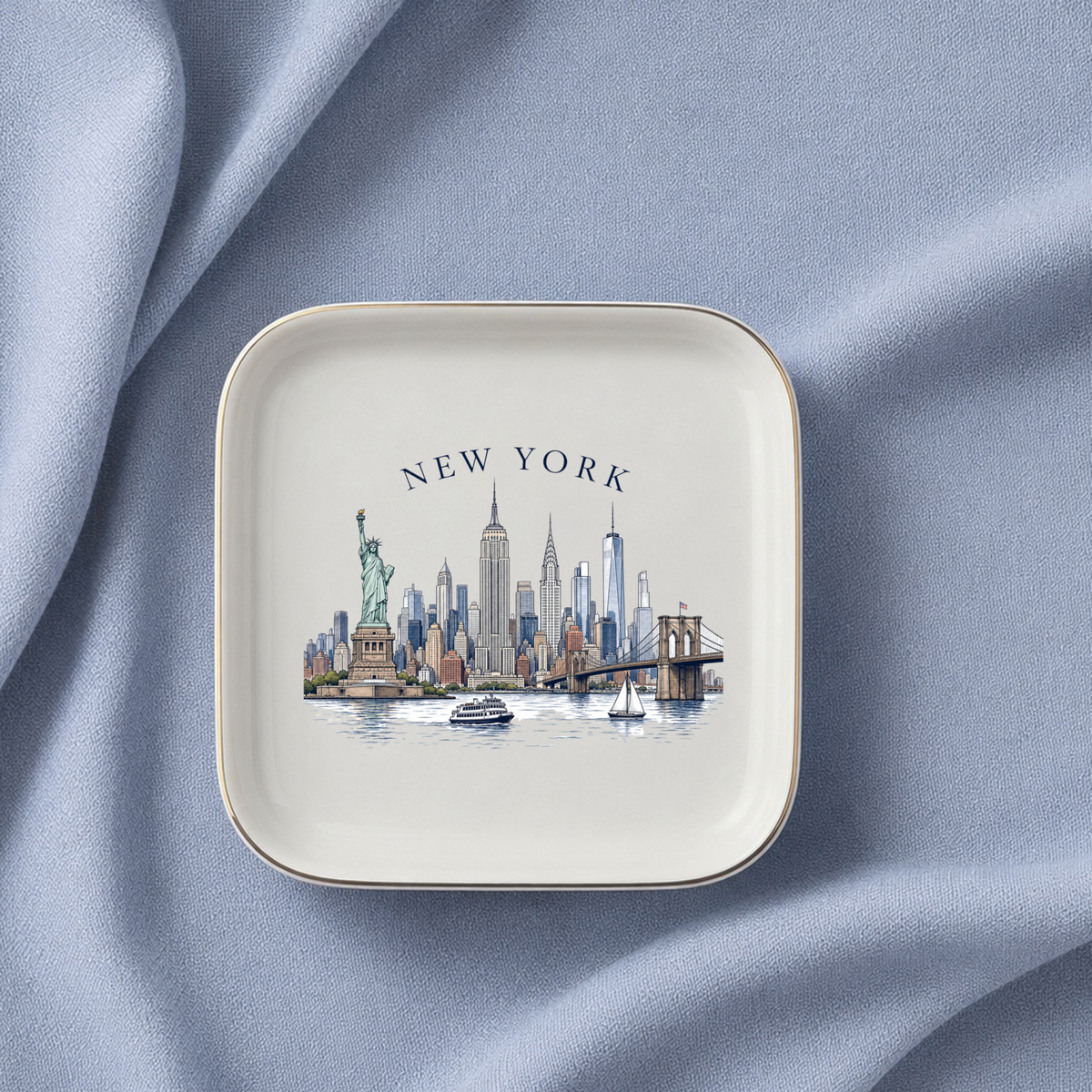 New York Souvenir Jewelry Dish, NYC Skyline Trinket Tray, Statue of Liberty Ring Holder, New York City Gift Decor Tray, Travel Souvenir