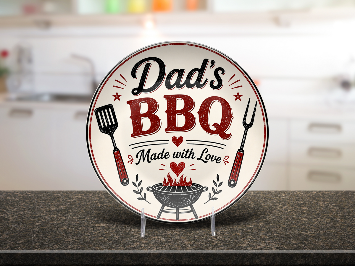 Dad's BBQ Plate, Made with Love Grill Gift, Father's Day Barbecue Serving Plate, Backyard Cookout Dinnerware, Dad Grill Decor Gift