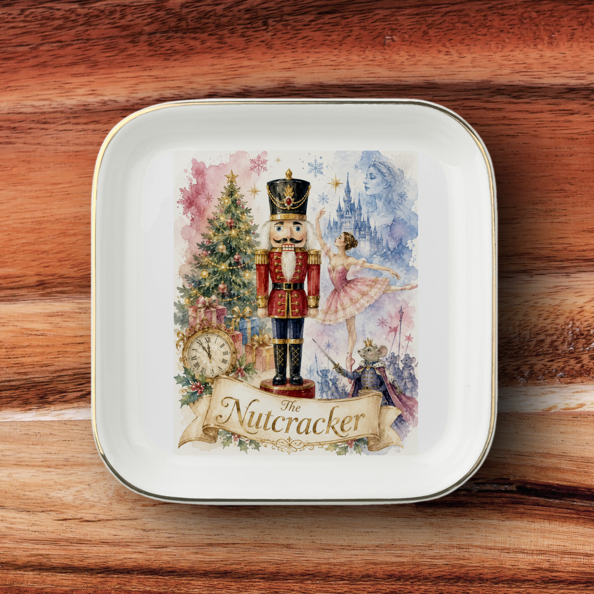 Nutcracker Christmas Jewelry Dish, Ballet Trinket Tray, Ceramic Ring Holder, Holiday Decor Gift for Nutcracker and Ballet Lovers