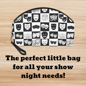 Theater Masks Makeup Bag – Drama Studnet & Theater Lover Gift, PU Leather Cosmetic Pouch with Detachable Strap, Black Interior