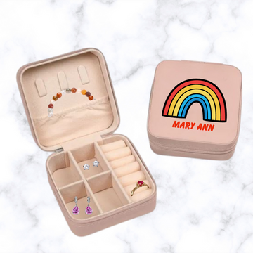 Personalized Rainbow Jewelry Case | Custom Name Travel Jewelry Box | Cute Gift for Her | Mini Jewelry Organizer