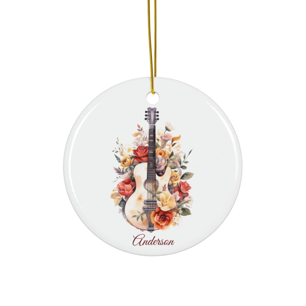 Personalized Guitar Ornament – Custom Name Ceramic Christmas Tree Decoration, Gift for Guitarist, Music Teacher, or Band Student