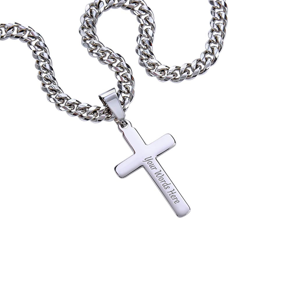 Personalized Cross Necklace, Cuban Link Chain Gift, To My Son Charm, Faith Jewelry, Engraved Pendant, Inspirational Gift Memory