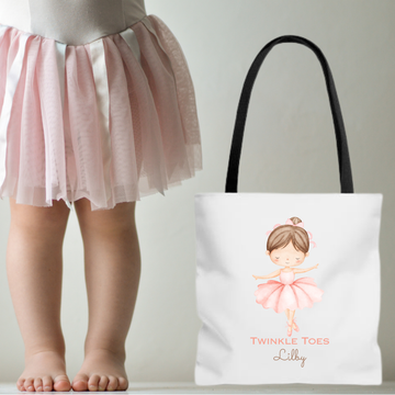 Twinkle Toes Ballet Tote Bag , Personalized Ballerina Gift for Kids, Cute Dance Bag for Little Dancers, Ballet Class Tote