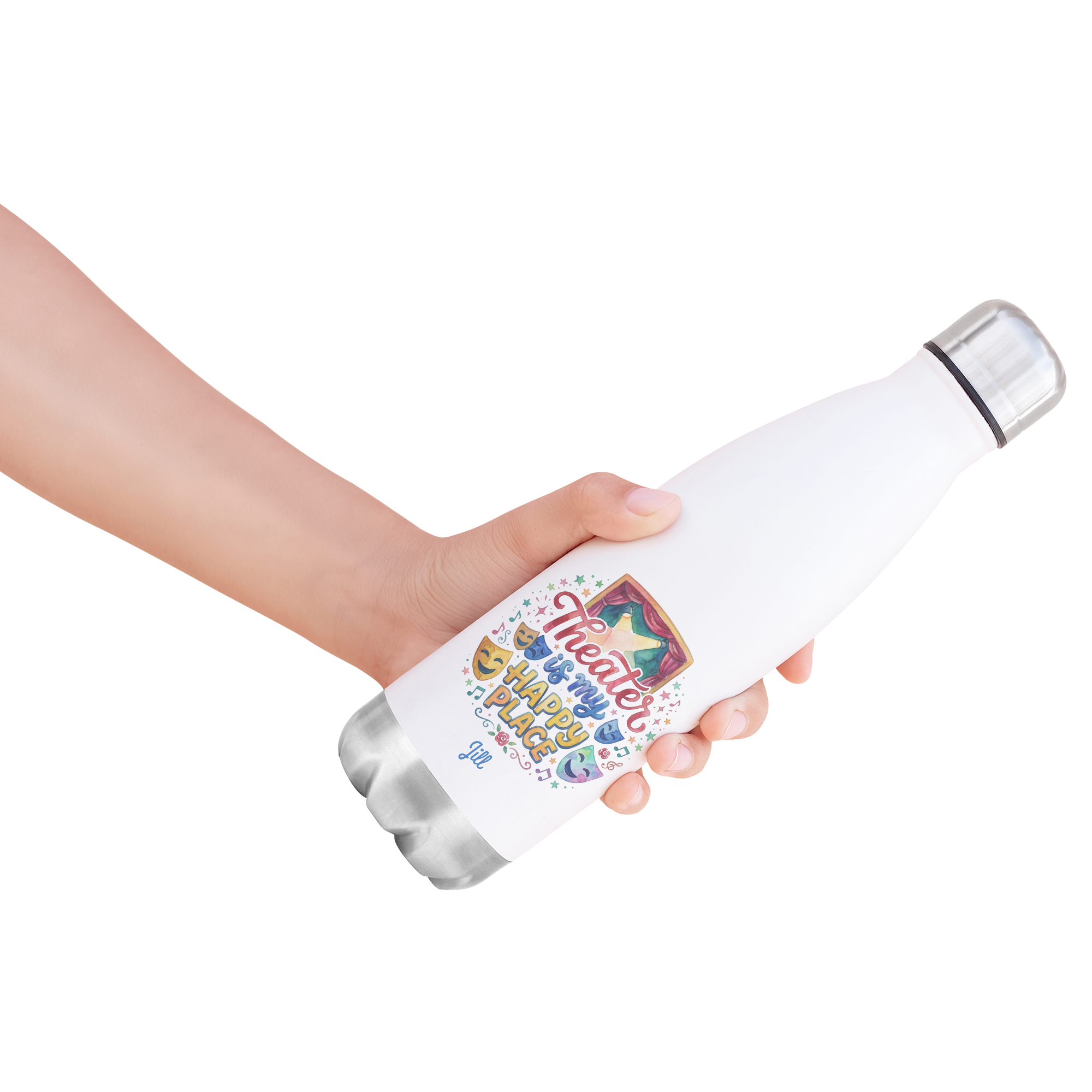 Personalized Theater Gift Insulated Water Bottle, Happy Place Design, 20oz Thermos, Eco-Friendly Stainless Steel, Reusable Drinkware, Spill Proof