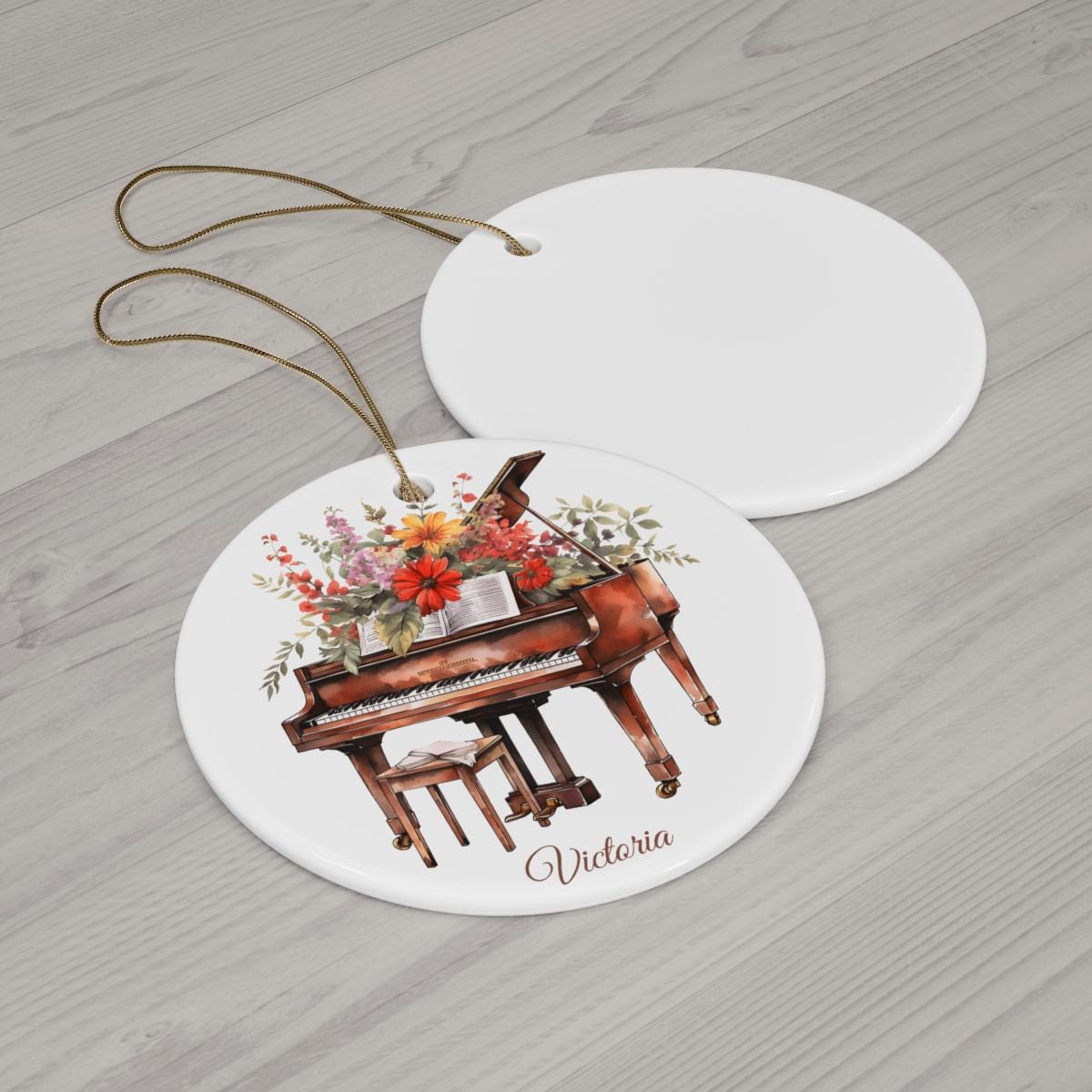 Personalized Grand Piano Ornament – Custom Name Ceramic Christmas Tree Decoration, Gift for Pianist, Music Student, or Piano Teacher