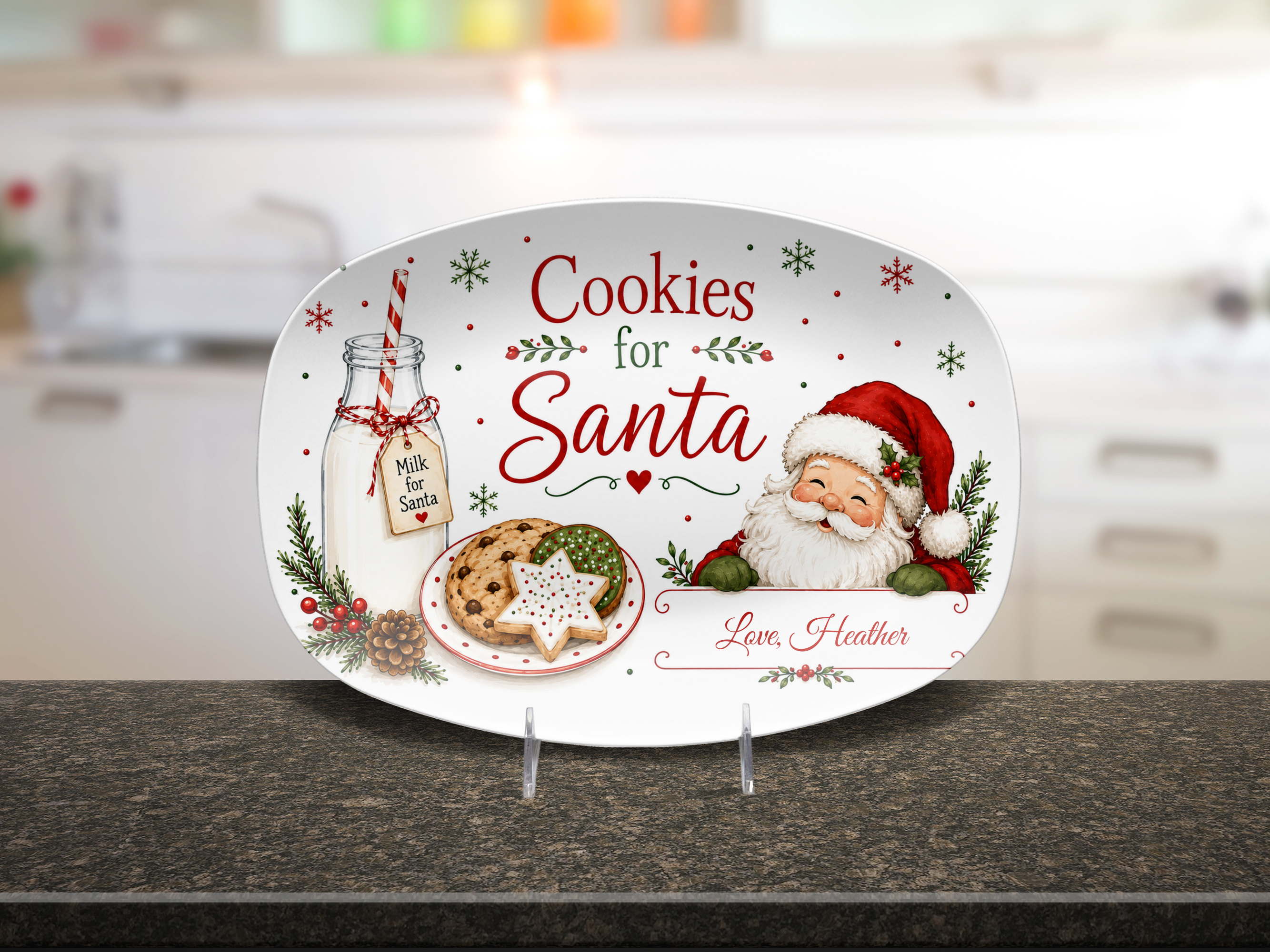 Personalized Cookies for Santa Christmas Platter, Santa Cookie Tray, Milk and Cookies Serving Dish, Christmas Eve Holiday Table Decor
