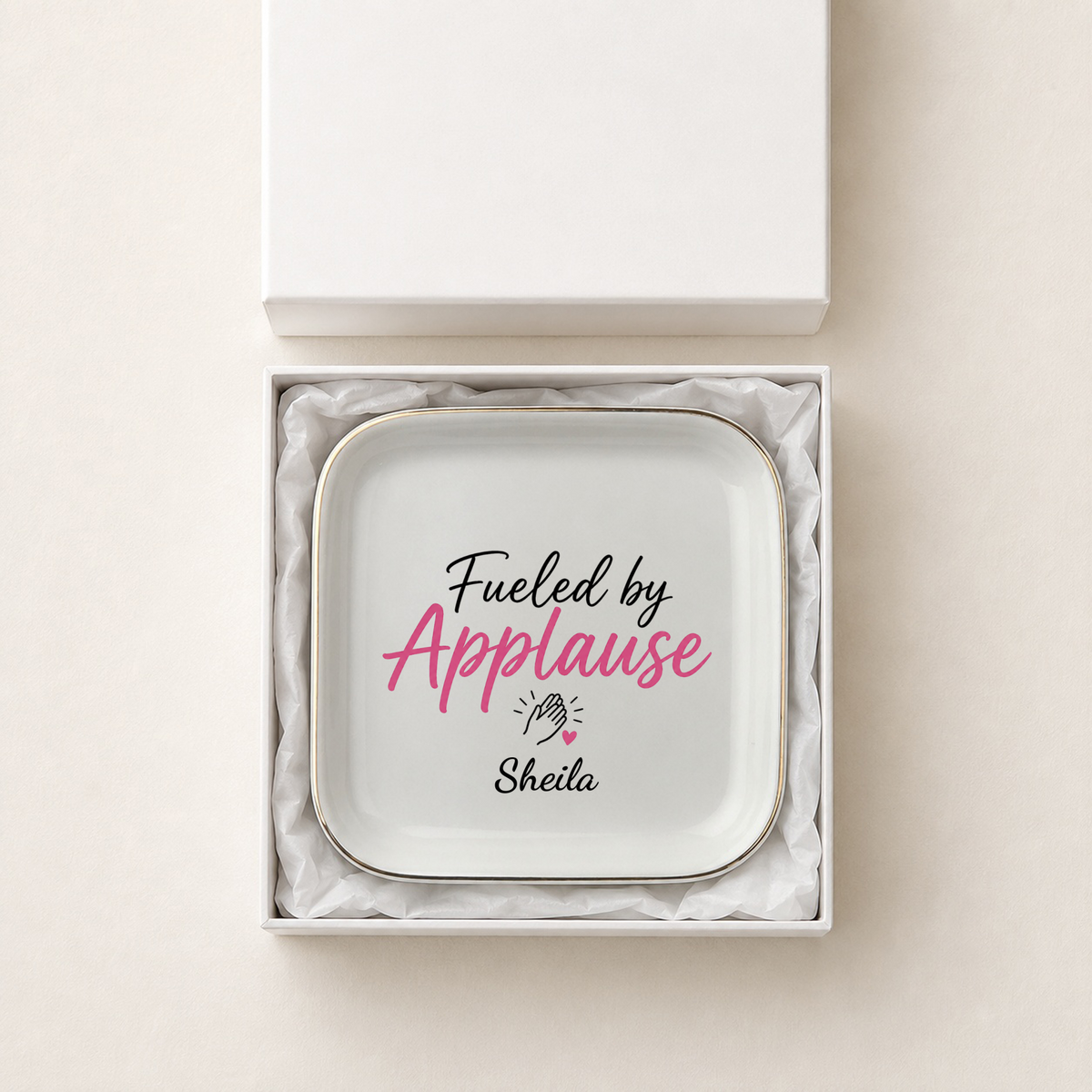 Fueled by Applause Jewelry Dish, Personalized Actor Trinket Tray, Dance Team Gift, Cheerleader Present