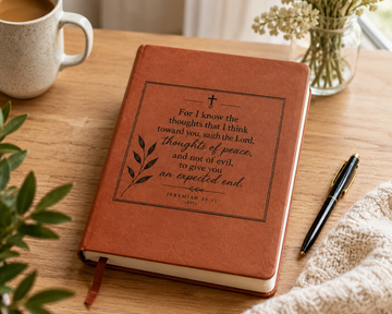 Jeremiah 29:11 Vegan Leather Prayer Journal, Christian Scripture Notebook, Bible Verse Faith Diary