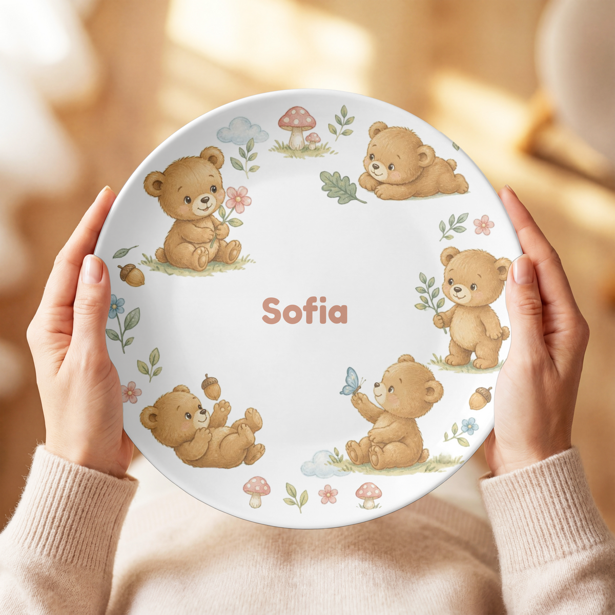Personalized Teddy Bear Plate, Bear Nursery Decor, Custom Name Plate, Special Dinner Plate, UNBREAKABLE – Not Ceramic