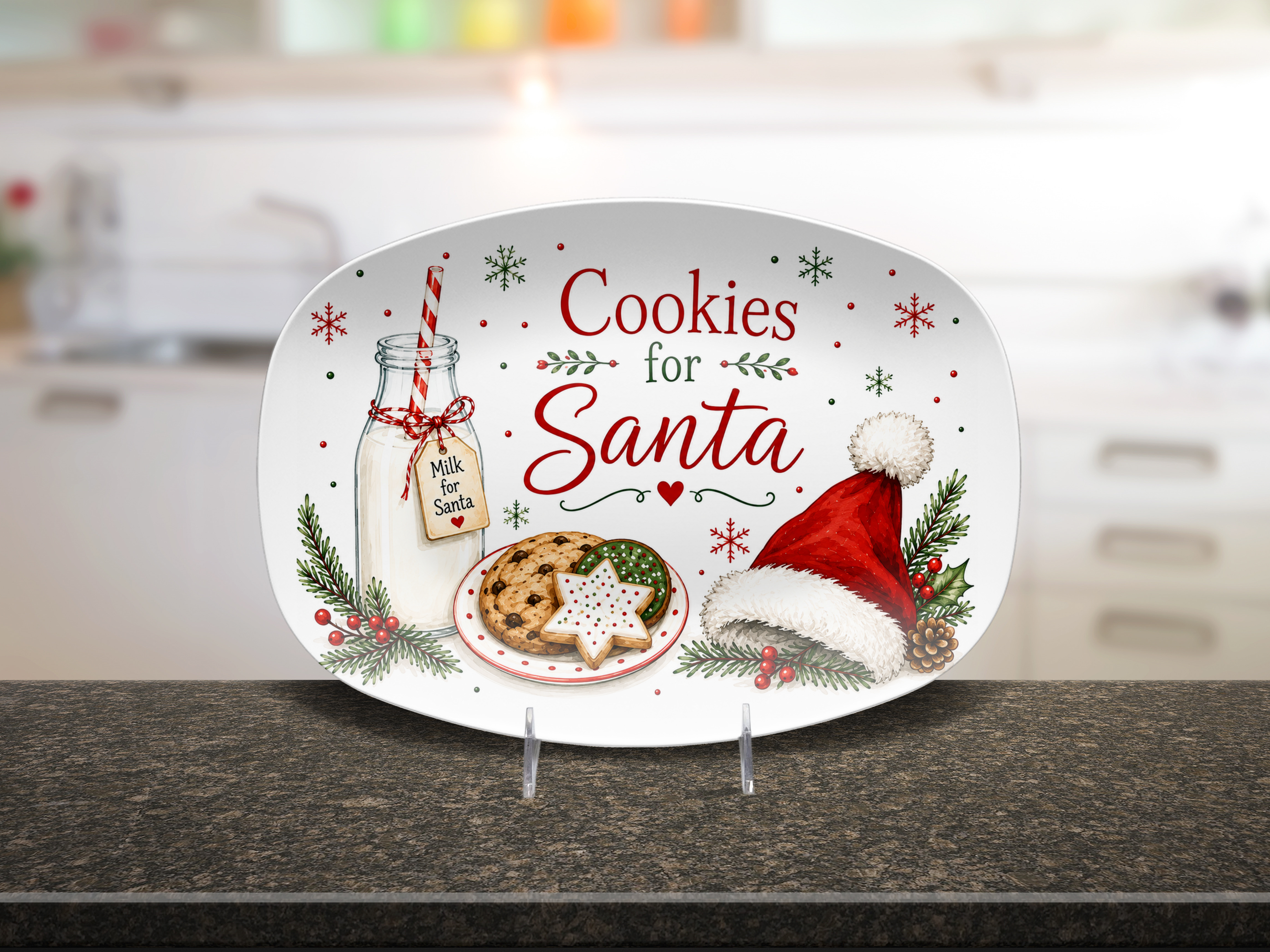 Cookies for Santa Christmas Platter, Milk and Cookies Serving Tray, Holiday Decor, Christmas Eve Dessert Dish, Oval Platter
