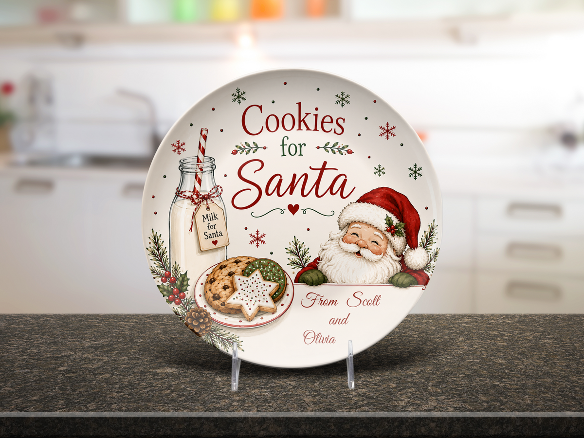 Personalized Santa Christmas Plate, Christmas Eve Cookies for Santa Dish, Grandma Holiday Serving Plate