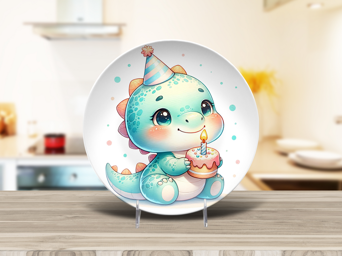 Dinosaur Birthday Plate, Unbreakable Kids Dinner Plate, Cute Baby Dino Gift, Toddler Birthday Gift for Boys and Girls, Gift form Grandma - Not Ceramic