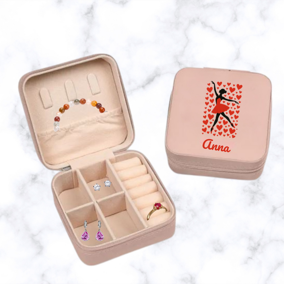 Personalized Ballet Dancer Jewelry Travel Case, Valentine’s Gift for Dancers, Custom Name Jewelry Box, Ballerina Gift for Her