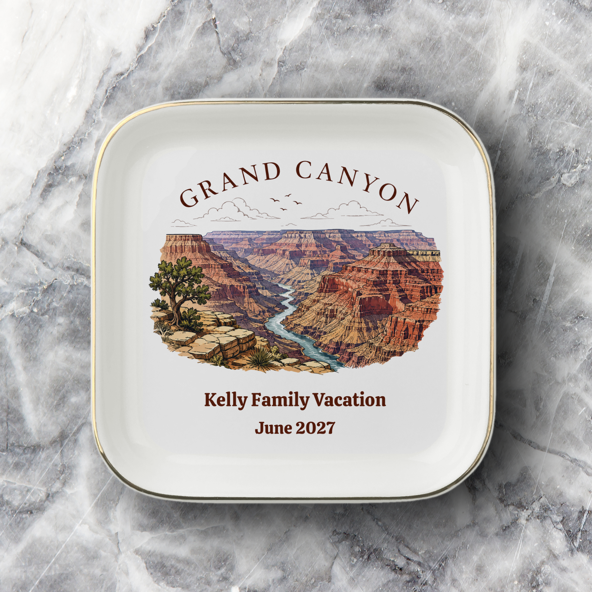 Personalized Grand Canyon Jewelry Dish,  National Park Keepsake Ring Holder, Travel Souvenir Gift, Ceramic Trinket Tray