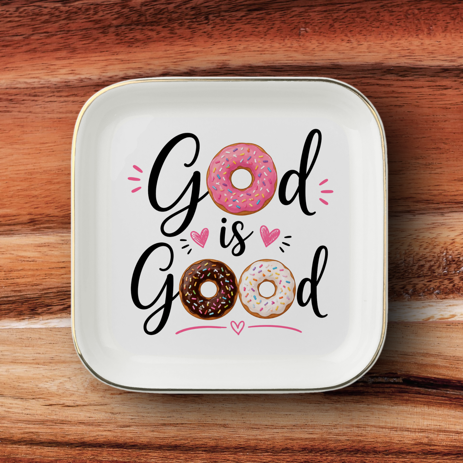 Donut Lover Jewelry Dish, God Is Good Trinket Tray, Ceramic Ring Holder, Sweet Gift for Donut Fans and Bakers
