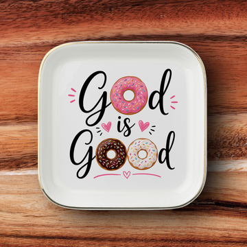 Donut Lover Jewelry Dish, God Is Good Trinket Tray, Ceramic Ring Holder, Sweet Gift for Donut Fans and Bakers