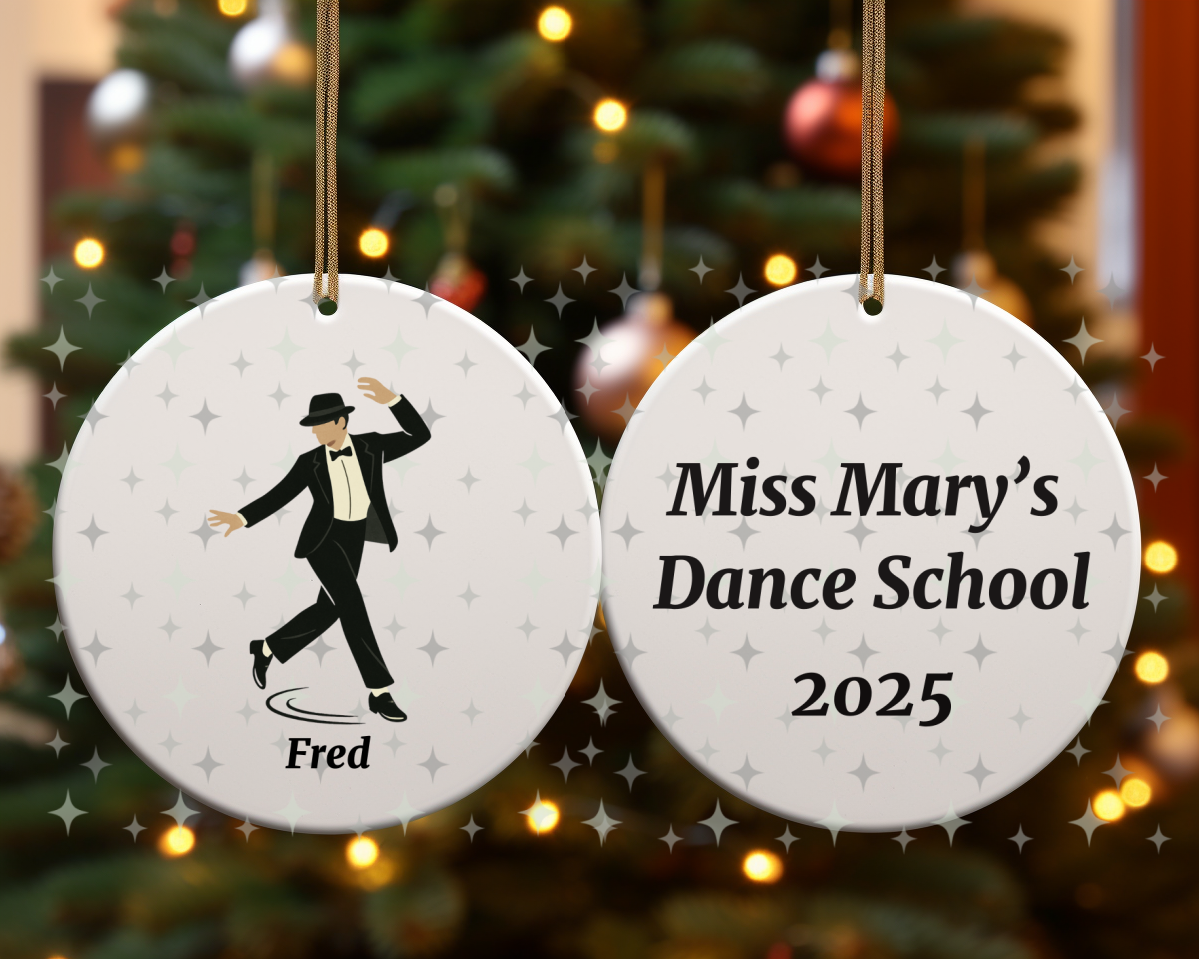 Personalized Jazz Dancer Ornament – 2-Sided Round Ceramic Keepsake with Name, School & Year – Dance Teacher or Student Gift