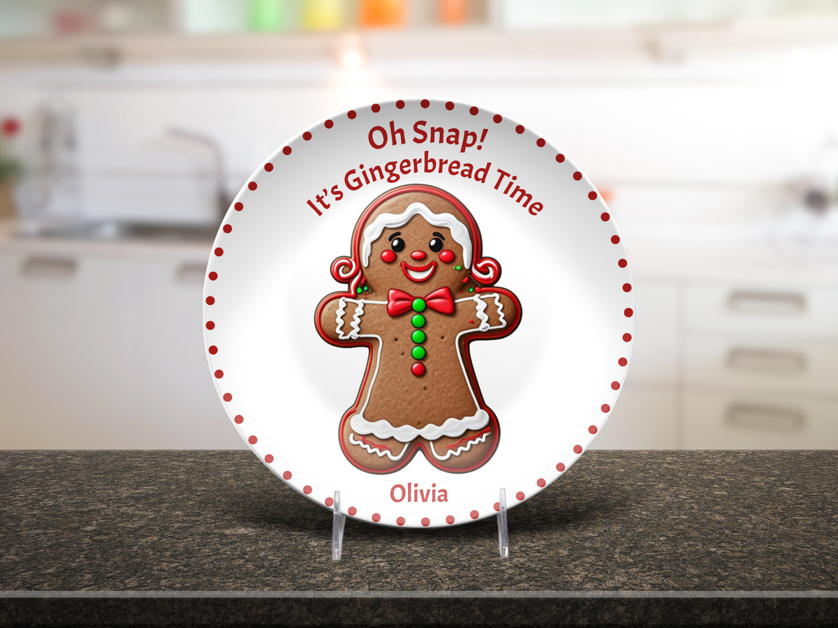 Personalized Gingerbread Christmas Plate, Holiday Cookie Serving Plate, Festive Kitchen Decor, Custom Name Christmas Gift for Kids