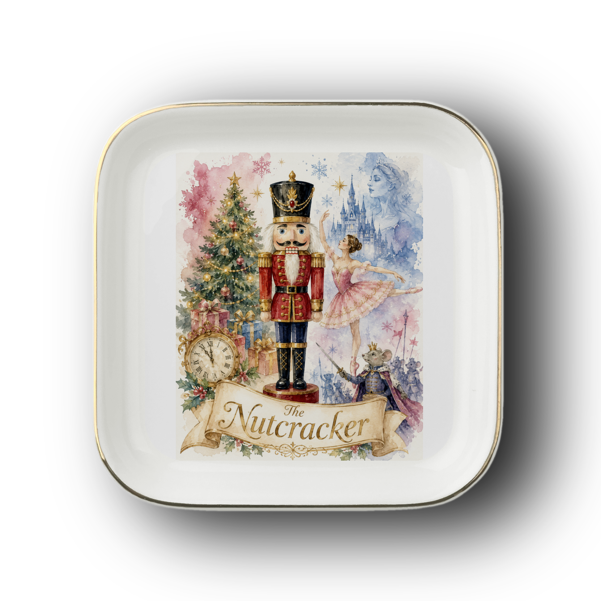 Nutcracker Christmas Jewelry Dish, Ballet Trinket Tray, Ceramic Ring Holder, Holiday Decor Gift for Nutcracker and Ballet Lovers