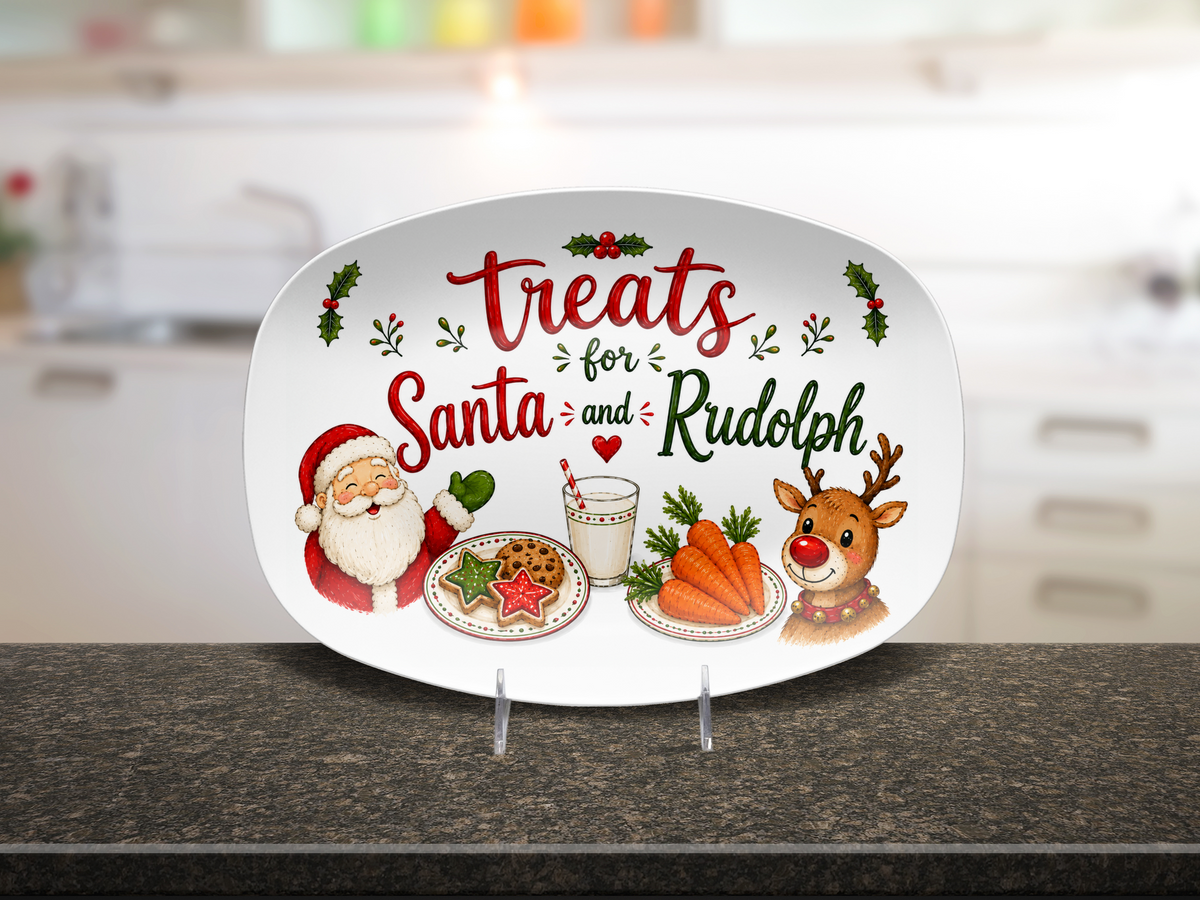 Christmas Treats for Santa and Rudolph Platter, Santa Cookie Tray, Holiday Serving Dish, Christmas Dessert Platter