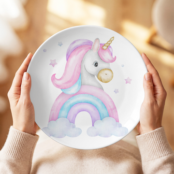 Unicorn Plate, Unbreakable Kids Dinner Plate, Rainbow Birthday Gift for Girls, Toddler Dinnerware