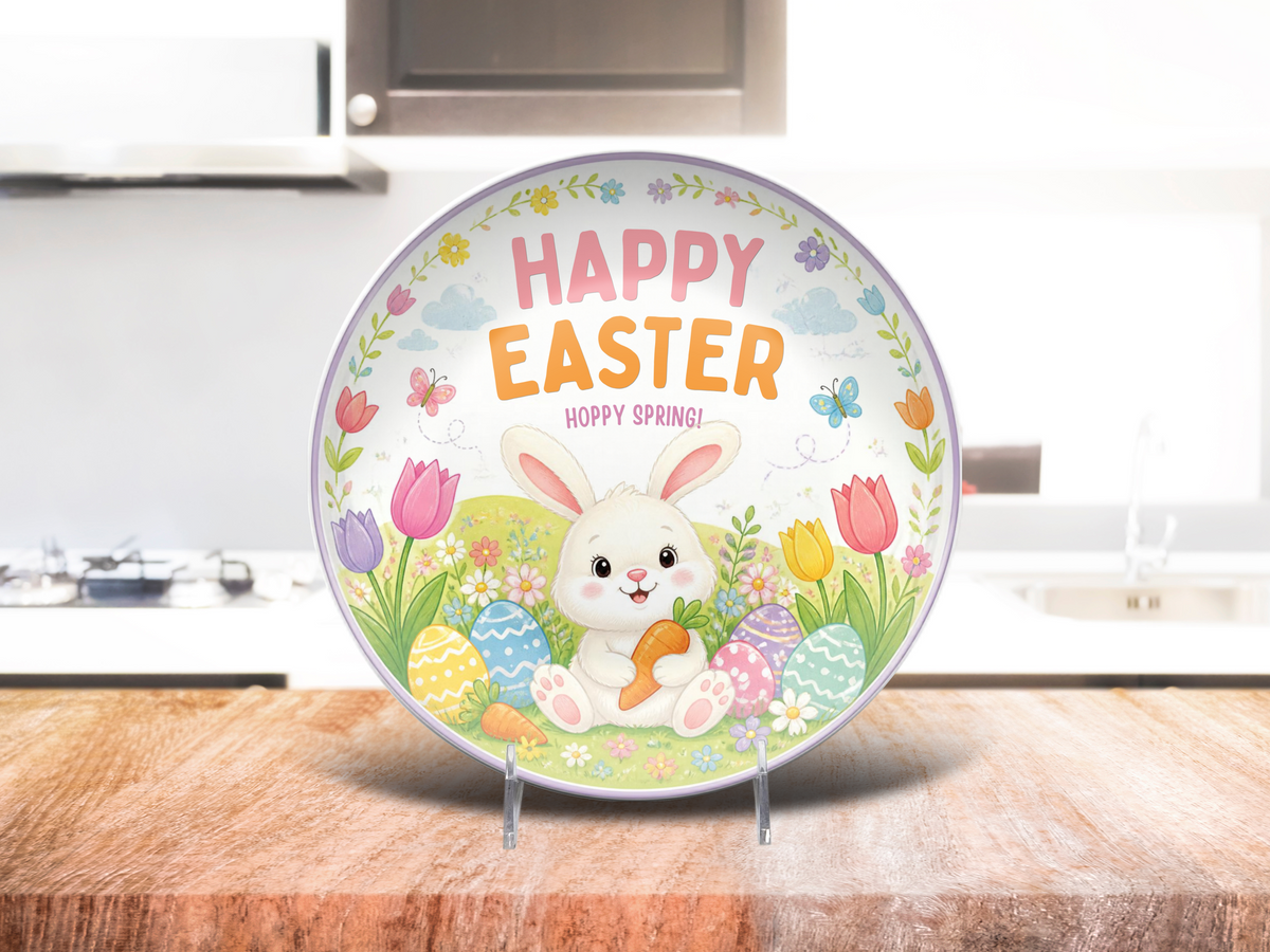 Happy Easter Bunny Plate, Unbreakable Kids Dinner Plate, Easter Egg Hunt Gift, Cute Spring Bunny Plate, Easter Basket Gift, Family Easter Tradition