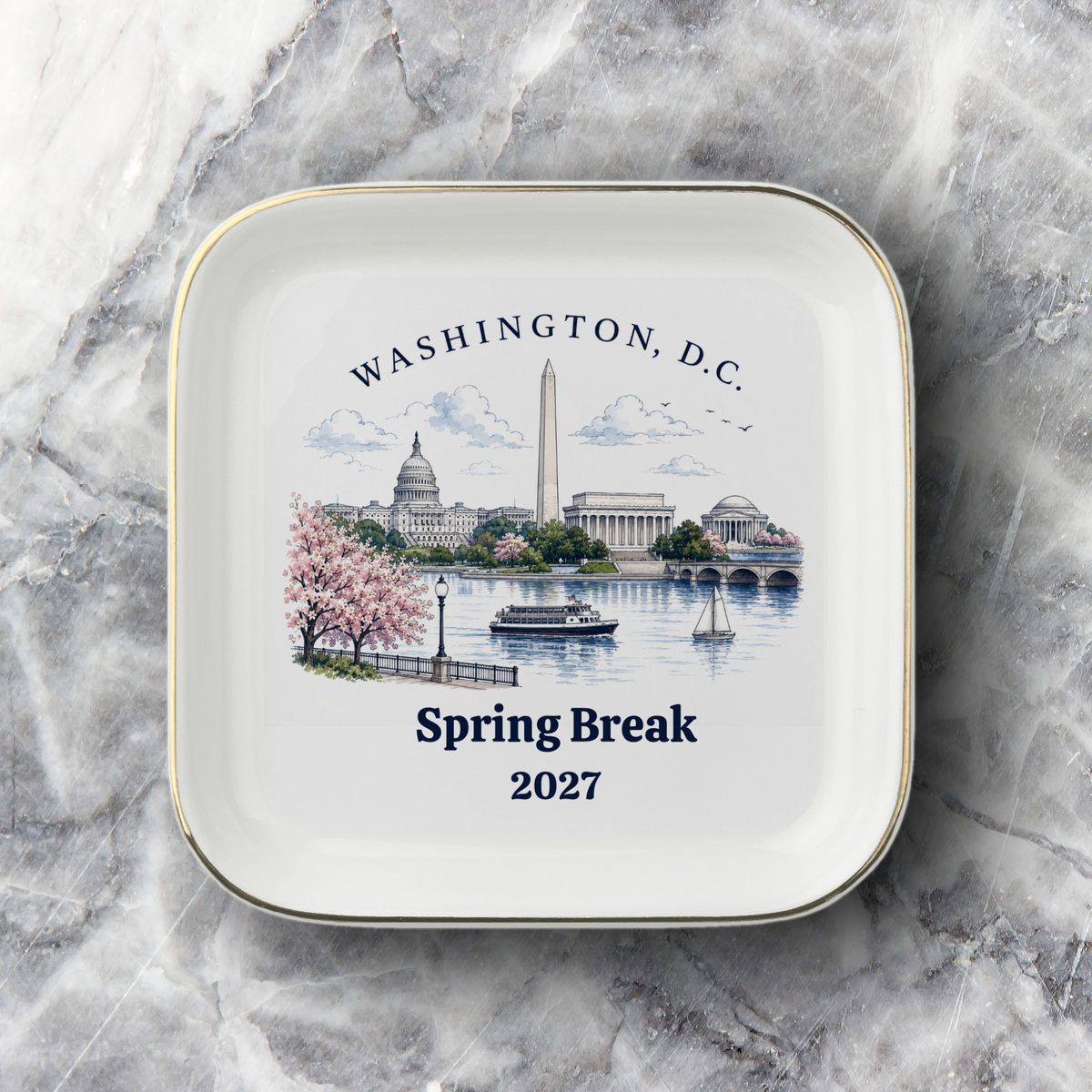 Personalized Washington DC Jewelry Dish, Capitol Skyline Trinket Tray, Souvenir Gift for DC Travelers, Travel Keepsake Gift