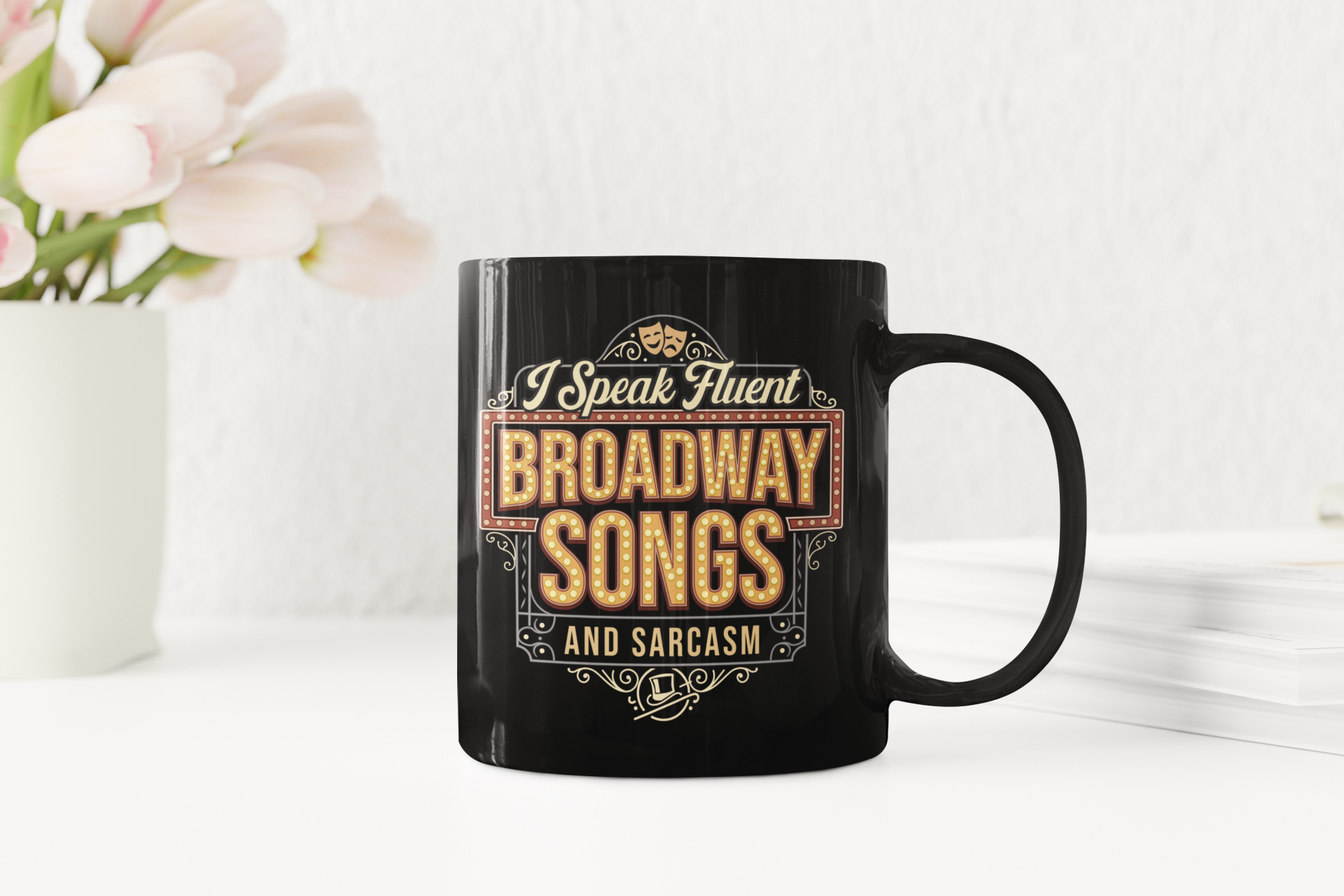 Broadway Lover Coffee Mug Musical Theater Gift for Actors & Theater Fans 11oz Black Mug (Front/Back)