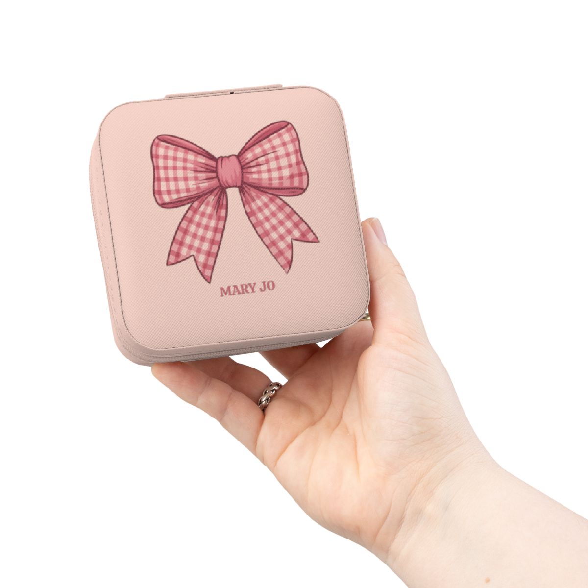 Personalized Pink Bow Jewelry Case | Custom Name Travel Jewelry Box | Cute Gift for Girls | Mini Jewelry Organizer