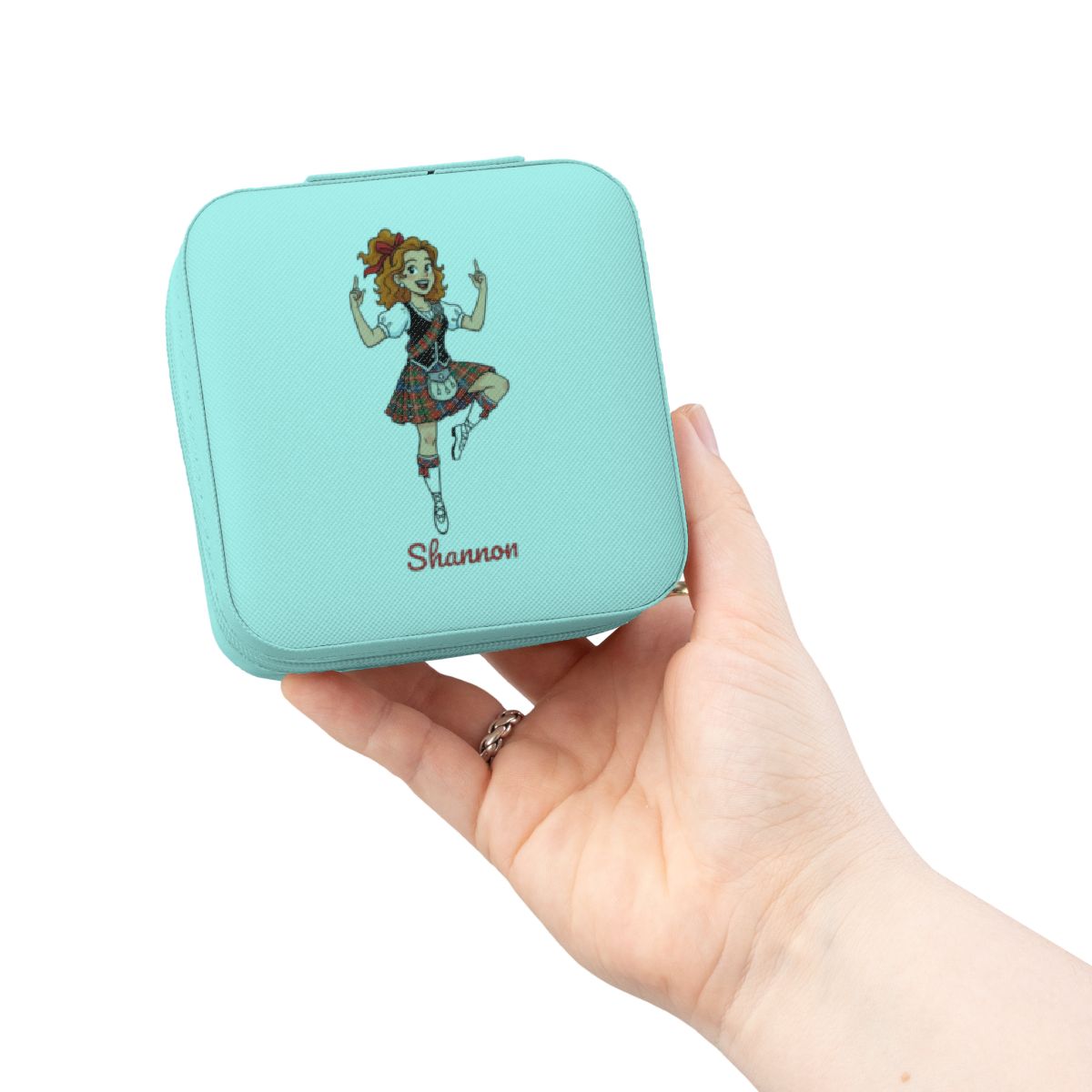 Personalized Scottish Highland Dancer Jewelry Travel Case, Cute Scottish Dance Girl Graphic, Custom Name Jewelry Box, Gift for Her