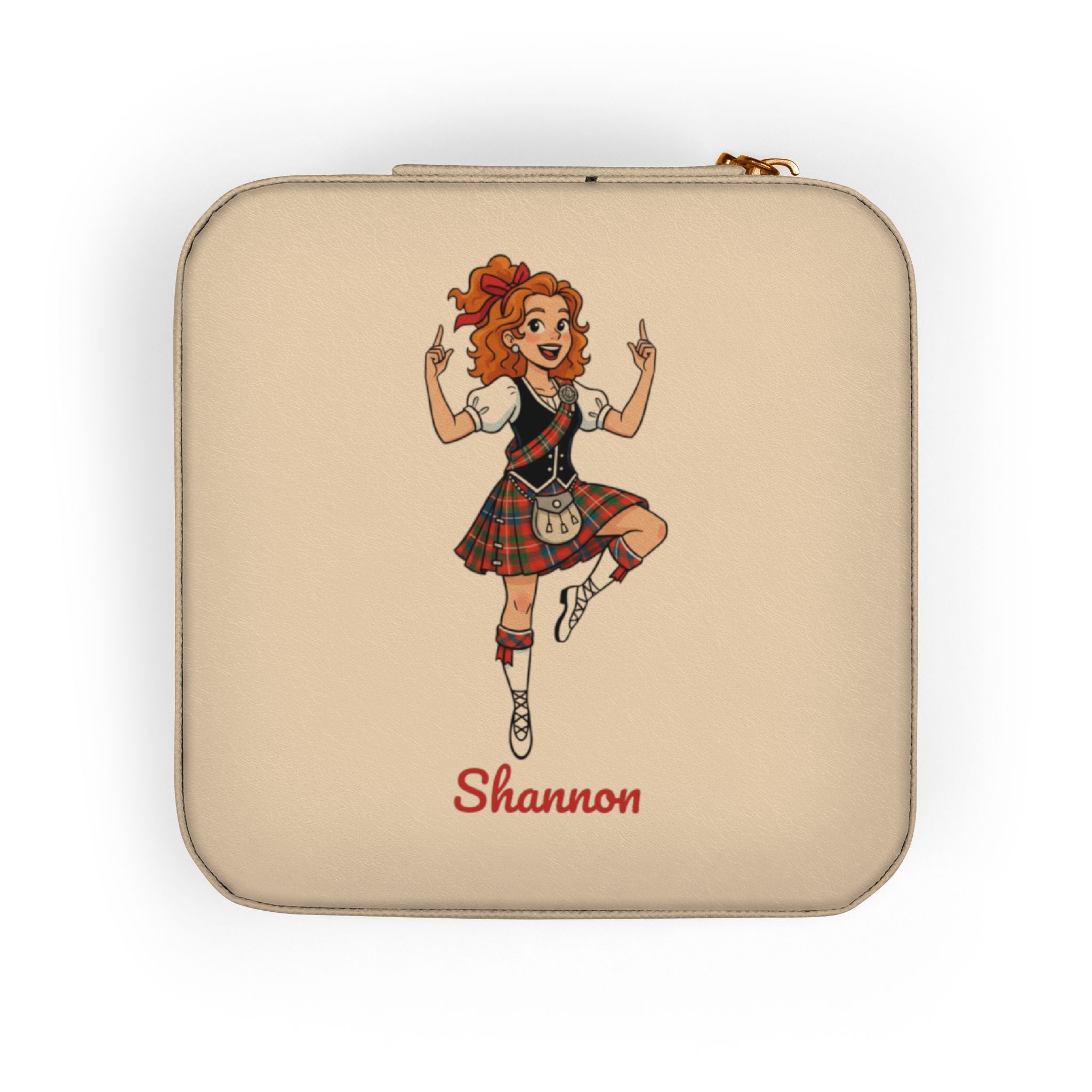 Personalized Scottish Highland Dancer Jewelry Travel Case, Cute Scottish Dance Girl Graphic, Custom Name Jewelry Box, Gift for Her