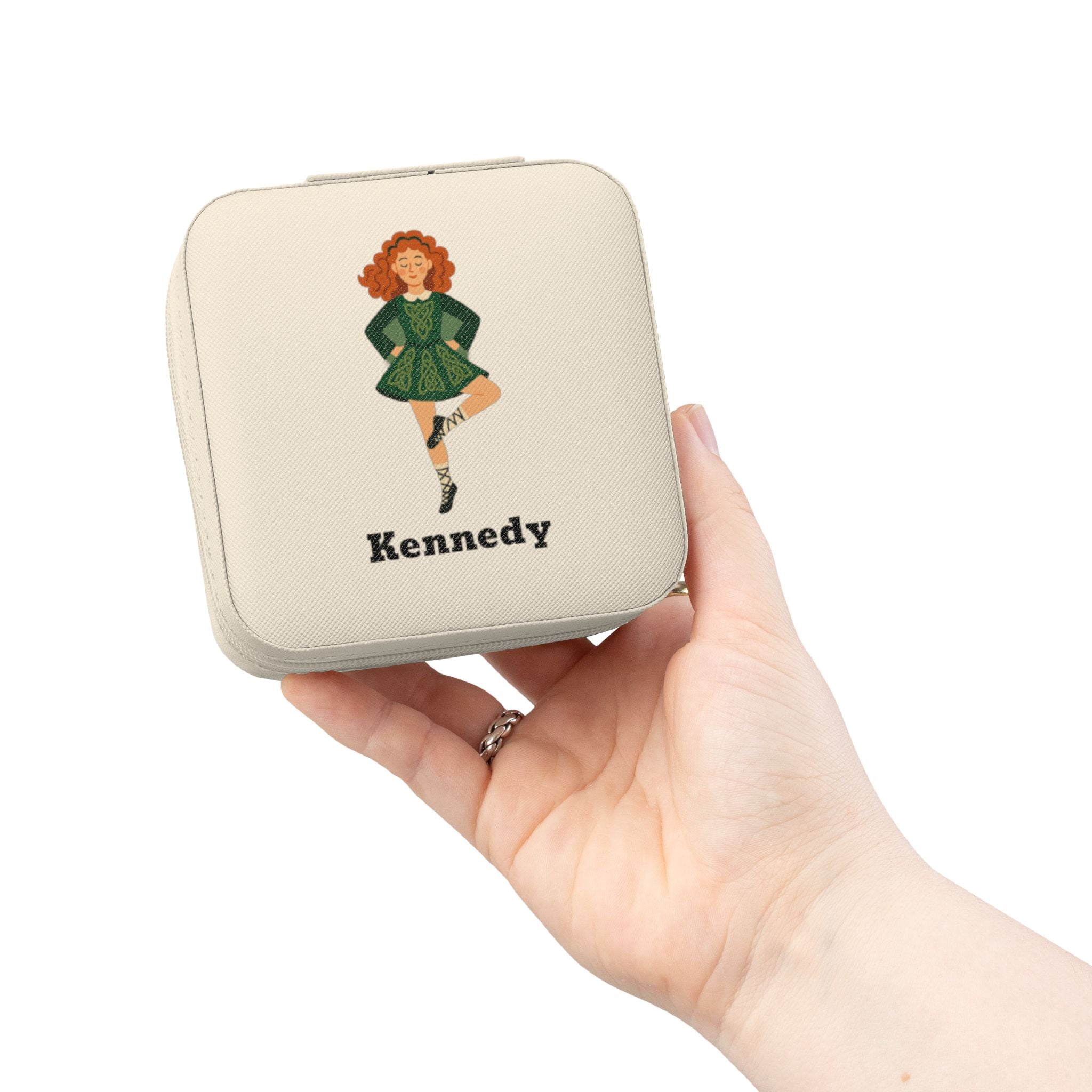 Personalized Irish Dance Jewelry Travel Case – Custom Name Jewelry Box for Irish Dancers | 4x4x2” Plush Travel Organizer | Feis Gift Idea