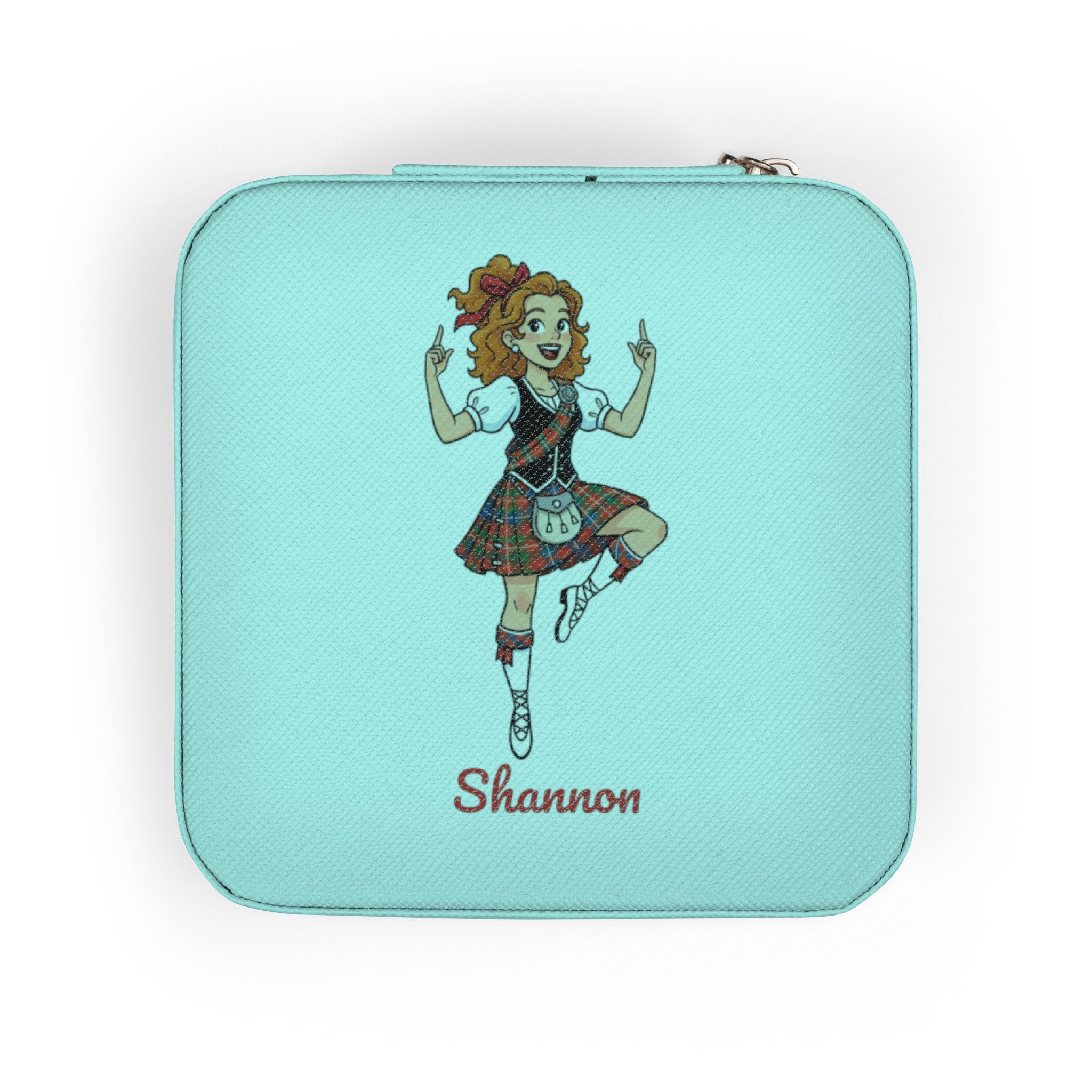 Personalized Scottish Highland Dancer Jewelry Travel Case, Cute Scottish Dance Girl Graphic, Custom Name Jewelry Box, Gift for Her