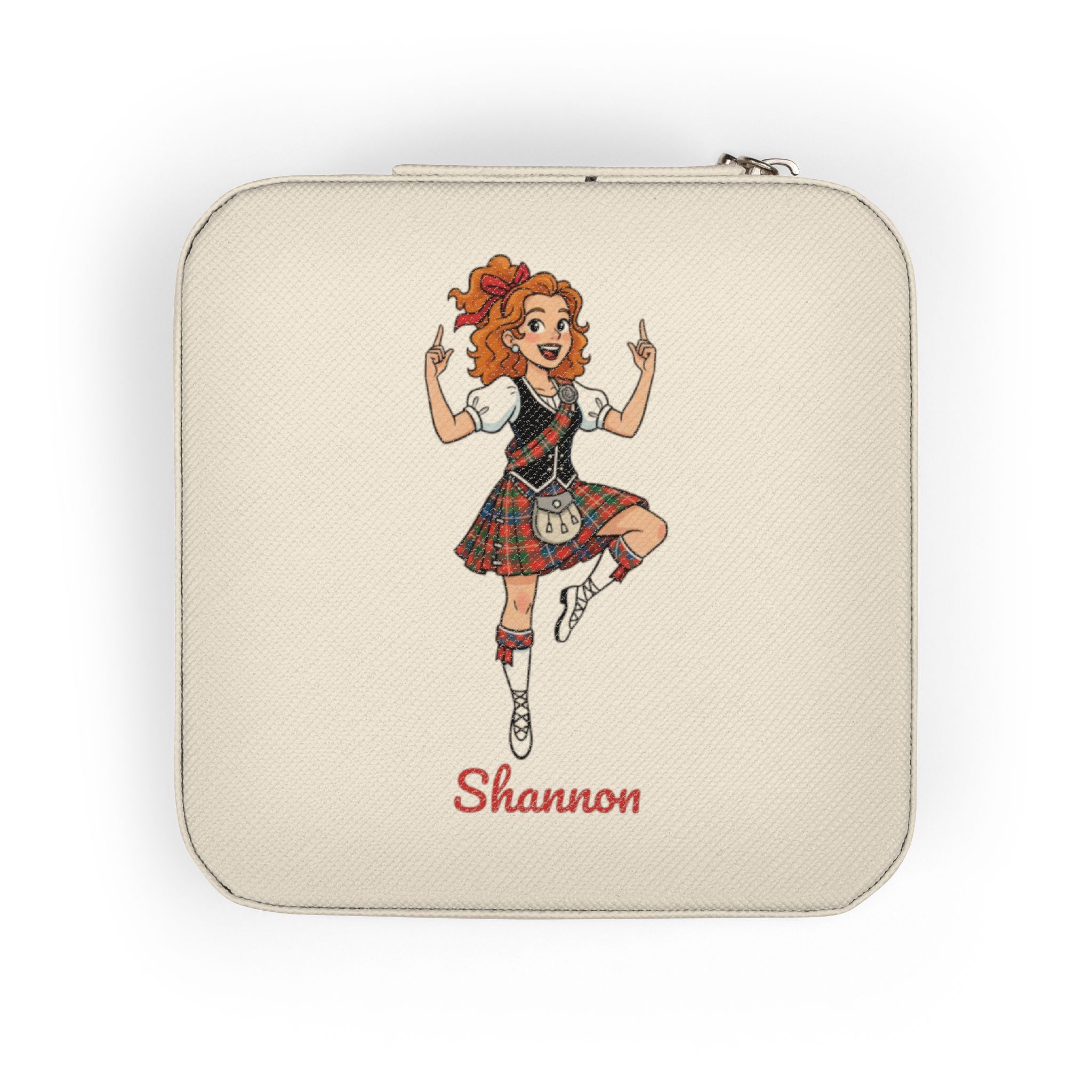 Personalized Scottish Highland Dancer Jewelry Travel Case, Cute Scottish Dance Girl Graphic, Custom Name Jewelry Box, Gift for Her